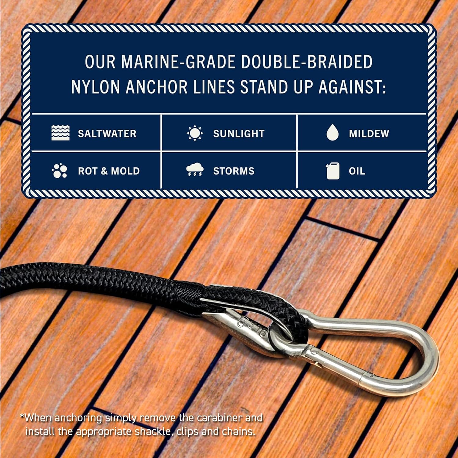 RainierSupplyCo Boat Anchor Rope - Double Braided Marine Rope Anchor Line - 100/150 / 200/300 ft Nylon Boating Line with 316 Stainless Steel Thimble and Heavy Duty Marine Grade - Image 3
