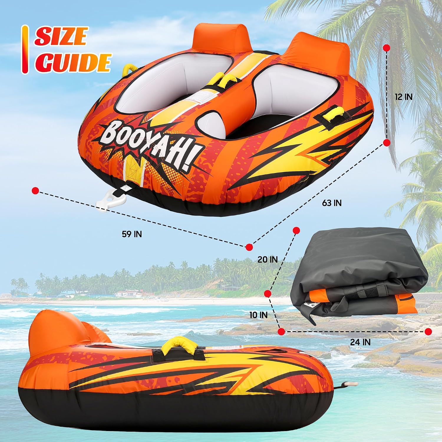 Towable Tubes for Boating Water Tubes - 2 Person Soaring Eagle, Heavy Duty Boat Tubes & Towables, EVA Foam Pads, Drainage, Quick Connector(F-1007)(F-1020) - Image 7