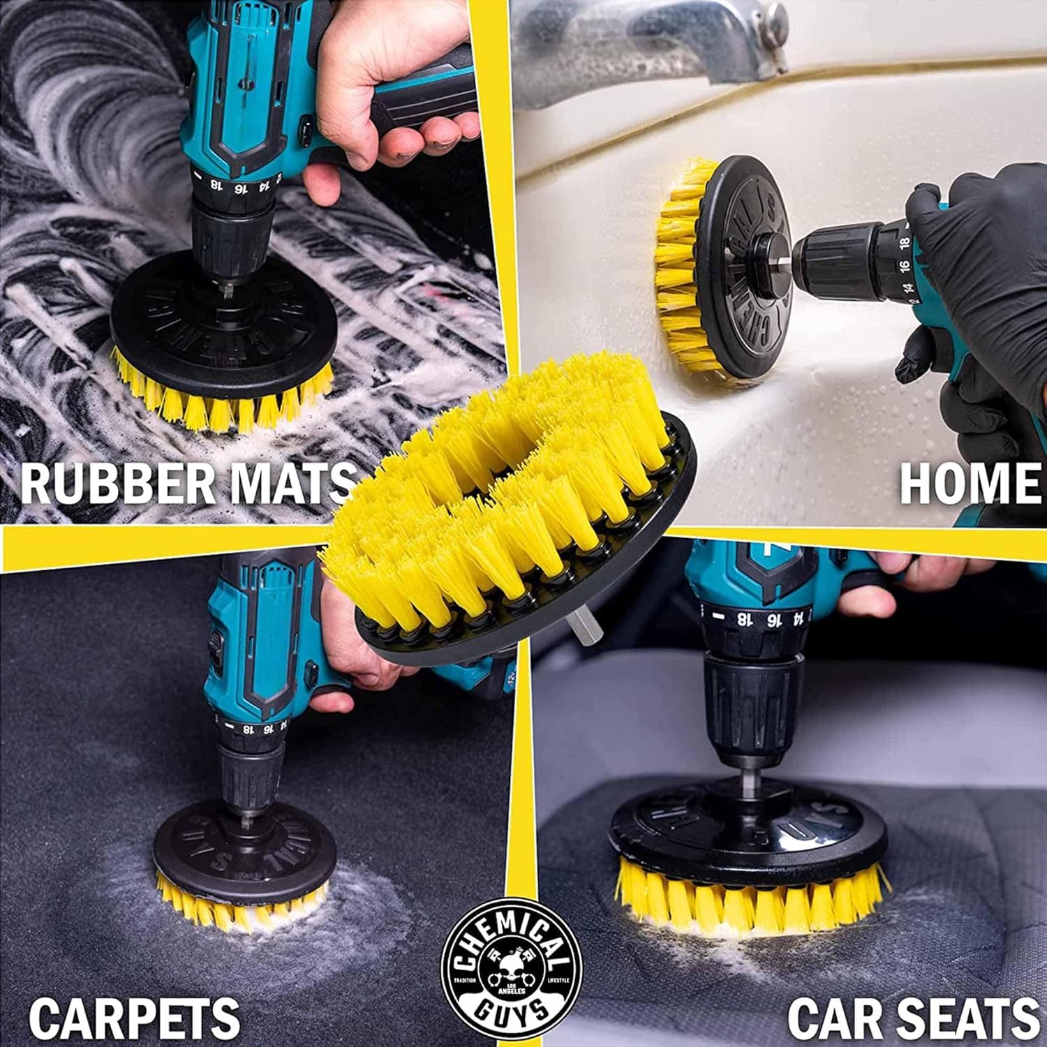 Chemical Guys Foaming Citrus Fabric Clean Drill Brush Kit - High Foaming Stain and Odor Remover, Upholstery, Floor Mat & Car Carpet Cleaner, Deep Cleans & Deodorizes, Citrus Scent - 16 fl oz - Image 5