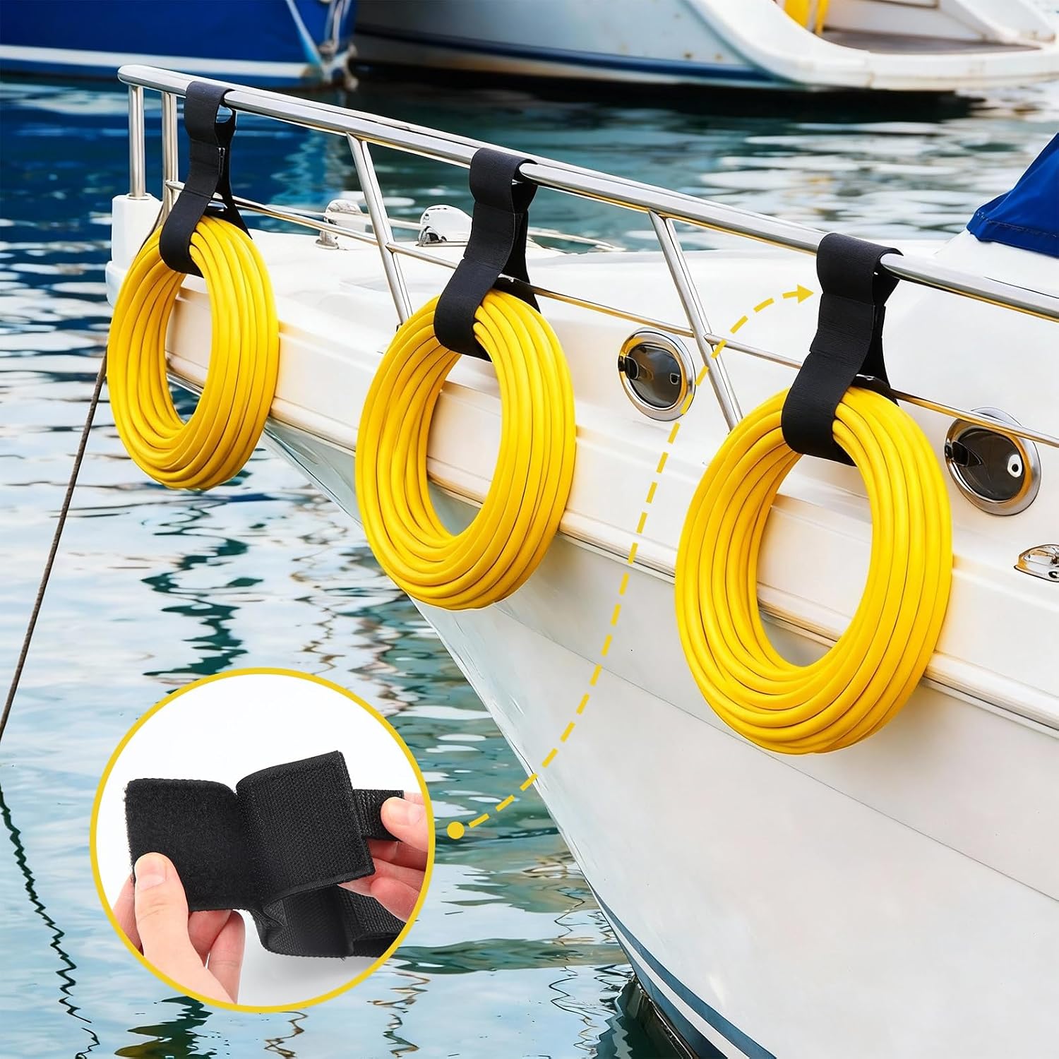 6 Pack Boat Rope Holders 16-inch Boat Straps Storage Sailboat Accessories with Adhesive Closures Heavy Duty Sailboat Railing Line Straps Storage Dock Line Organizer for Cable Organization - Image 4