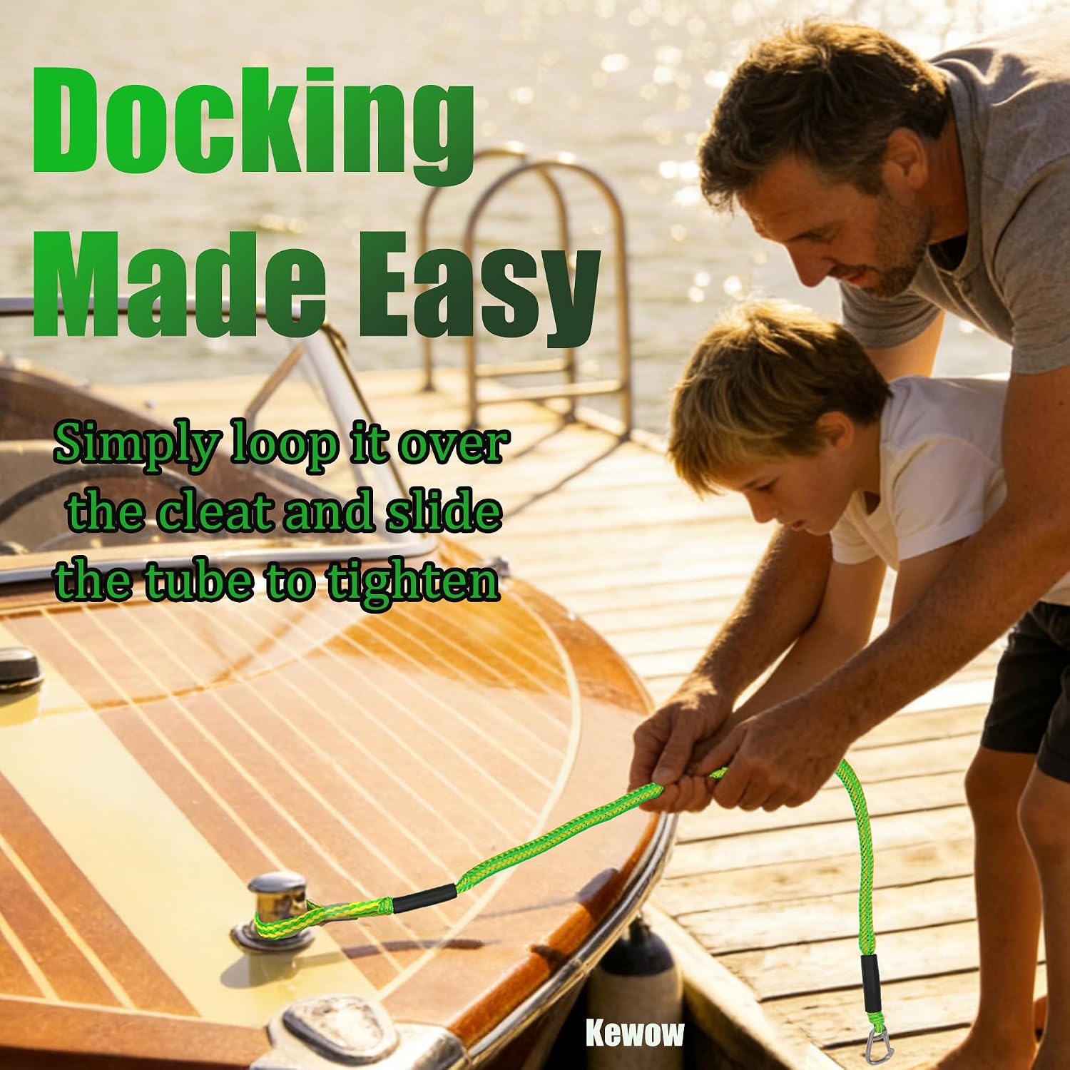 Boat Dock Lines - 3ft Mooring Ropes with Clip, Boating Docking Ties, Boat Accessories for SeaDoo/Waverunner, Kayak, Pontoon, Dinghy & Small Boats(2-Pack) (Green&Yellow) - Image 7