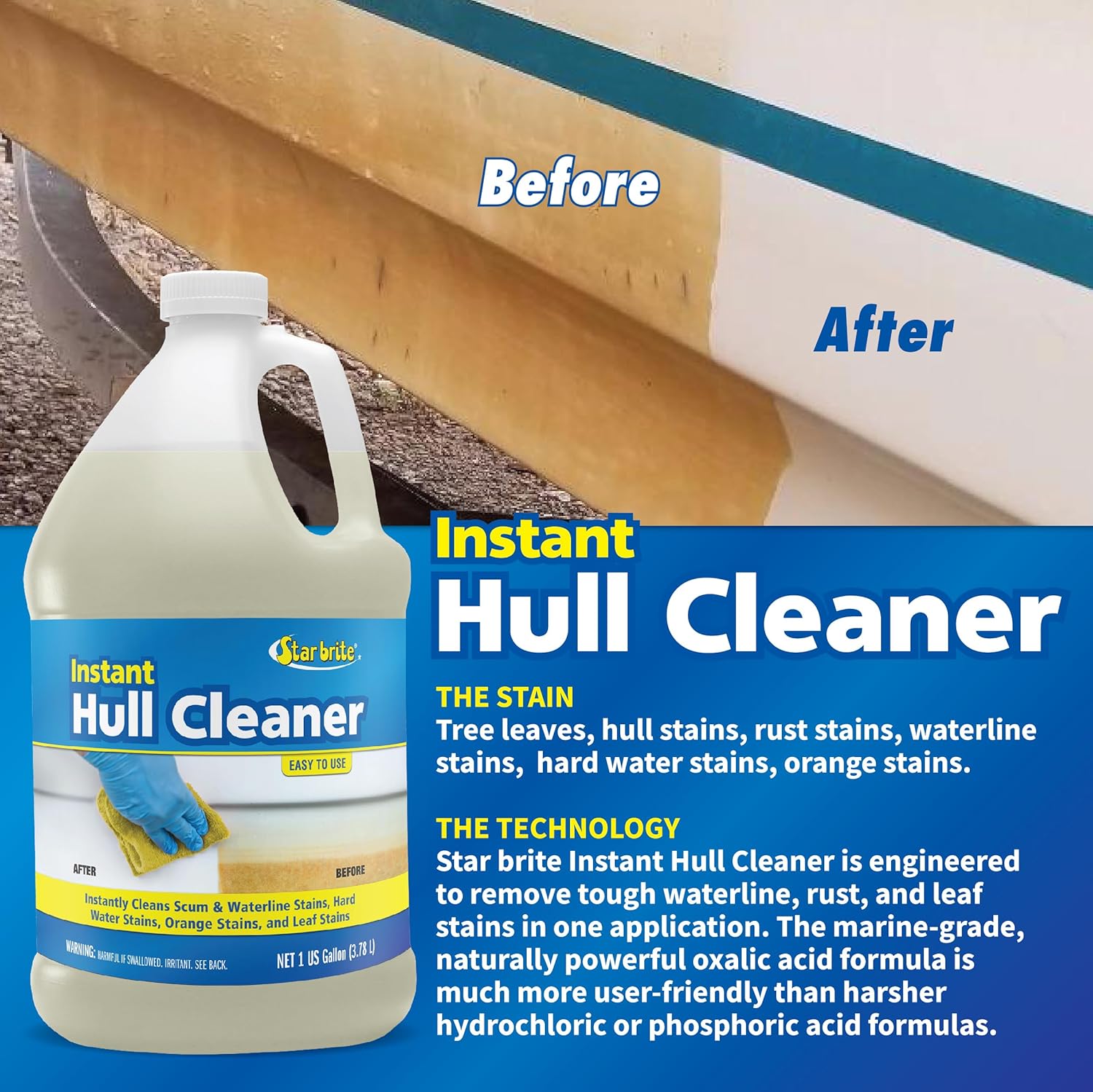 STAR BRITE Instant Hull Cleaner - Easily Remove Stains, Scum Lines & Grime for Boat Hulls, Fiberglass, Plastic & Painted Surfaces - Wipe On, Rinse Off Formula - 128 Ounce Gallon (081700) - Image 4