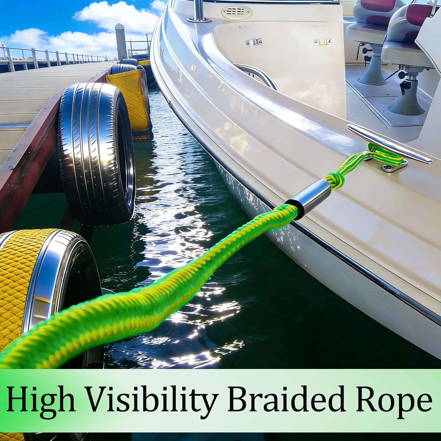 Boat Dock Lines - 3ft Mooring Ropes with Clip, Boating Docking Ties, Boat Accessories for SeaDoo/Waverunner, Kayak, Pontoon, Dinghy & Small Boats(2-Pack) (Green&Yellow) - Image 6