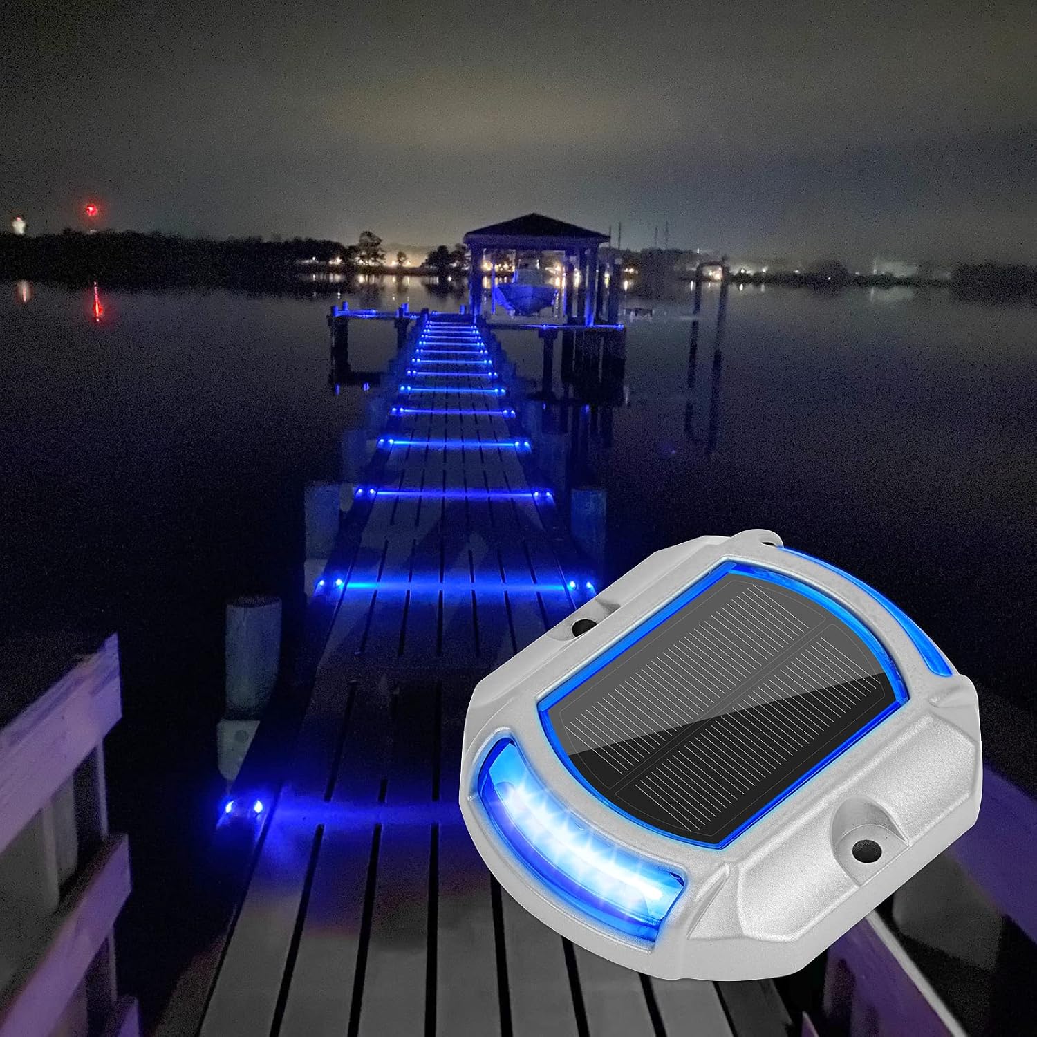 VOLISUN Solar Driveway Lights Dock Deck Lights 12 Pack,2 Colors in 1, LED Solar Powered Waterproof Outdoor Warning Step Light for Driveway Sidewalk Pathway (White/Blue),Auto On/Off