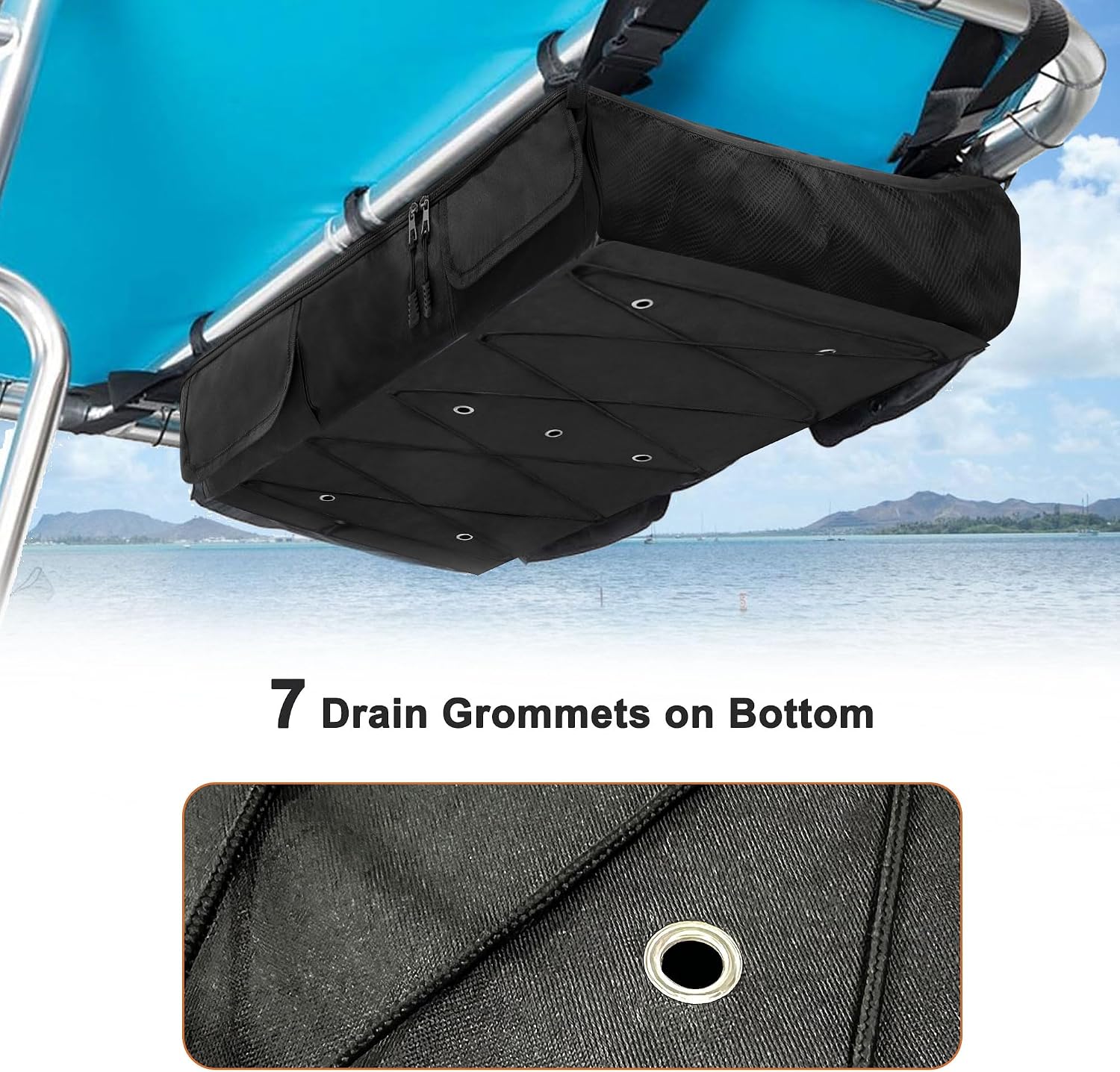 MDSTOP T-Top Storage Bag, Boat Life Jackets Bag Can Secure 4 Fishing Rods, Hold 4-6 Type II Life Jackets, for Most T-Top Hard Tops, Bimini-Tops, Pontoon Tops(Life Jackets not Included) - Image 6