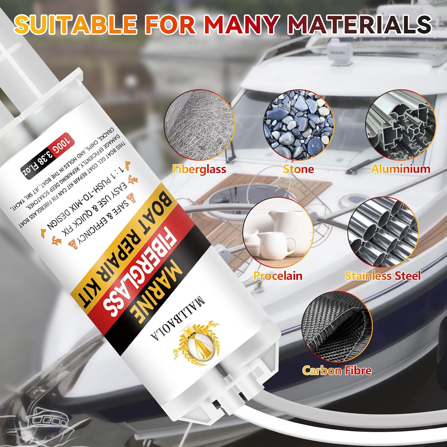 Marine Fiberglass Repair Kit for Boats, Gel Coat Repair Kit for Boats, Epoxy Filler for Fiberglass Boats Fix Holes, Chips and Deep Cracks, Gelcoat repair kit for Fiberglass, Acrylic, Porcelain(White) - Image 8