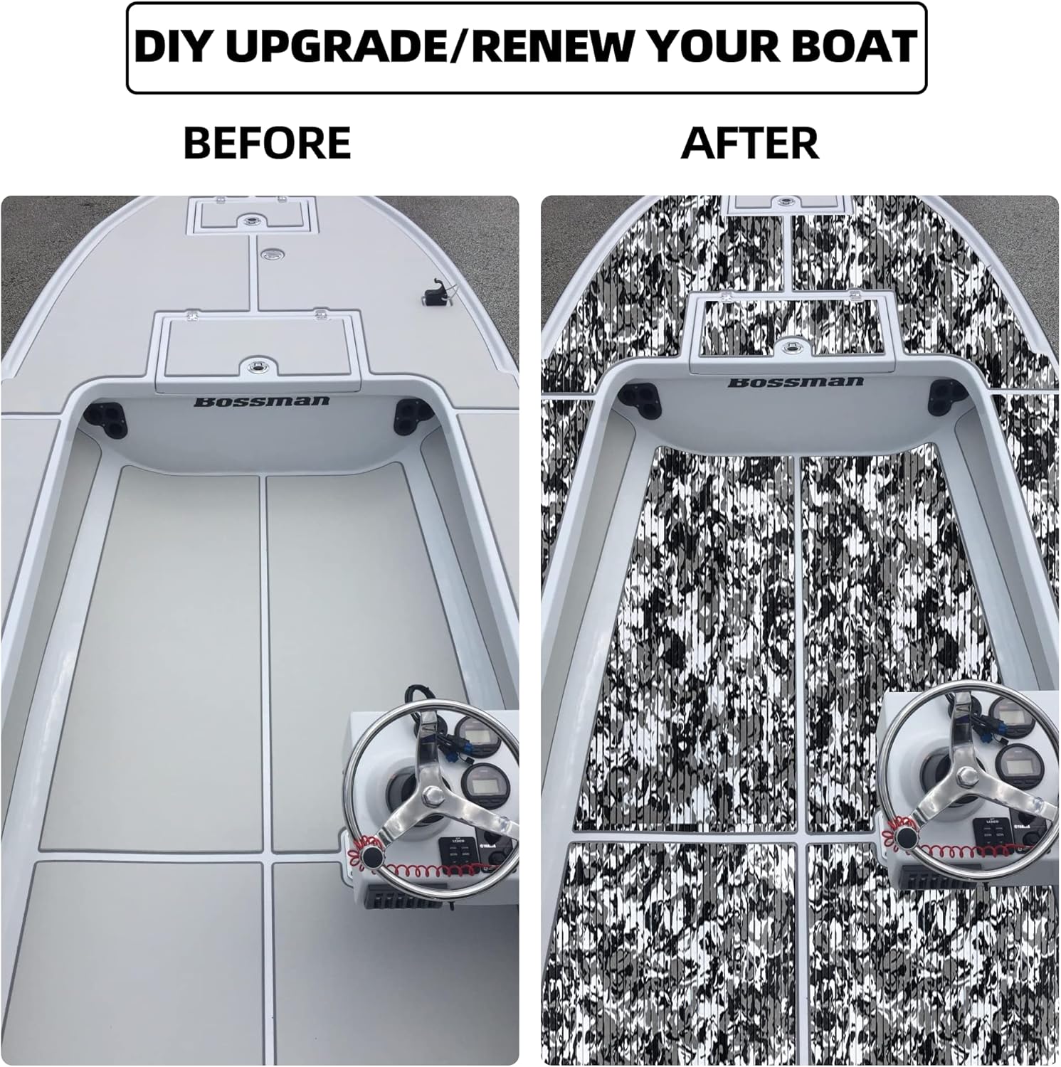 FOCEAN Boat Flooring EVA Foam Boat Decking Marine Flooring Camo Self-Adhesive Marine Mats for Jon Boats Bass Boat Kayak RV 94.5"x15.7", Snow Camo - Image 7