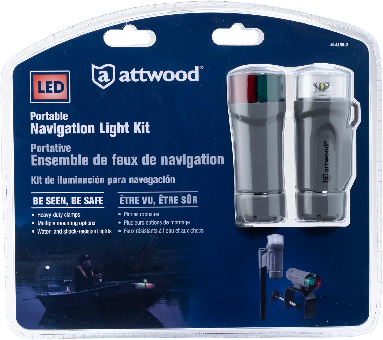 attwood 14190-7 Water-Resistant Portable Clamp-On LED Light Kit with Marine Gray Finish - Image 9