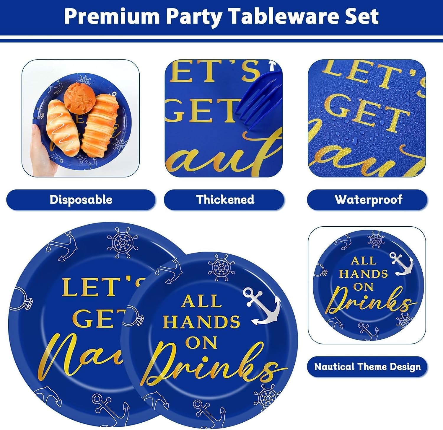 96 Pcs Nautical Bachelorette Party Plates and Napkins for Let's Get Nauti Yacht Party Supplies Nautical Sailor Themed Paper Dessert Plates Bridal Shower Tableware Set for 24 Guests Party Decorations - Image 3