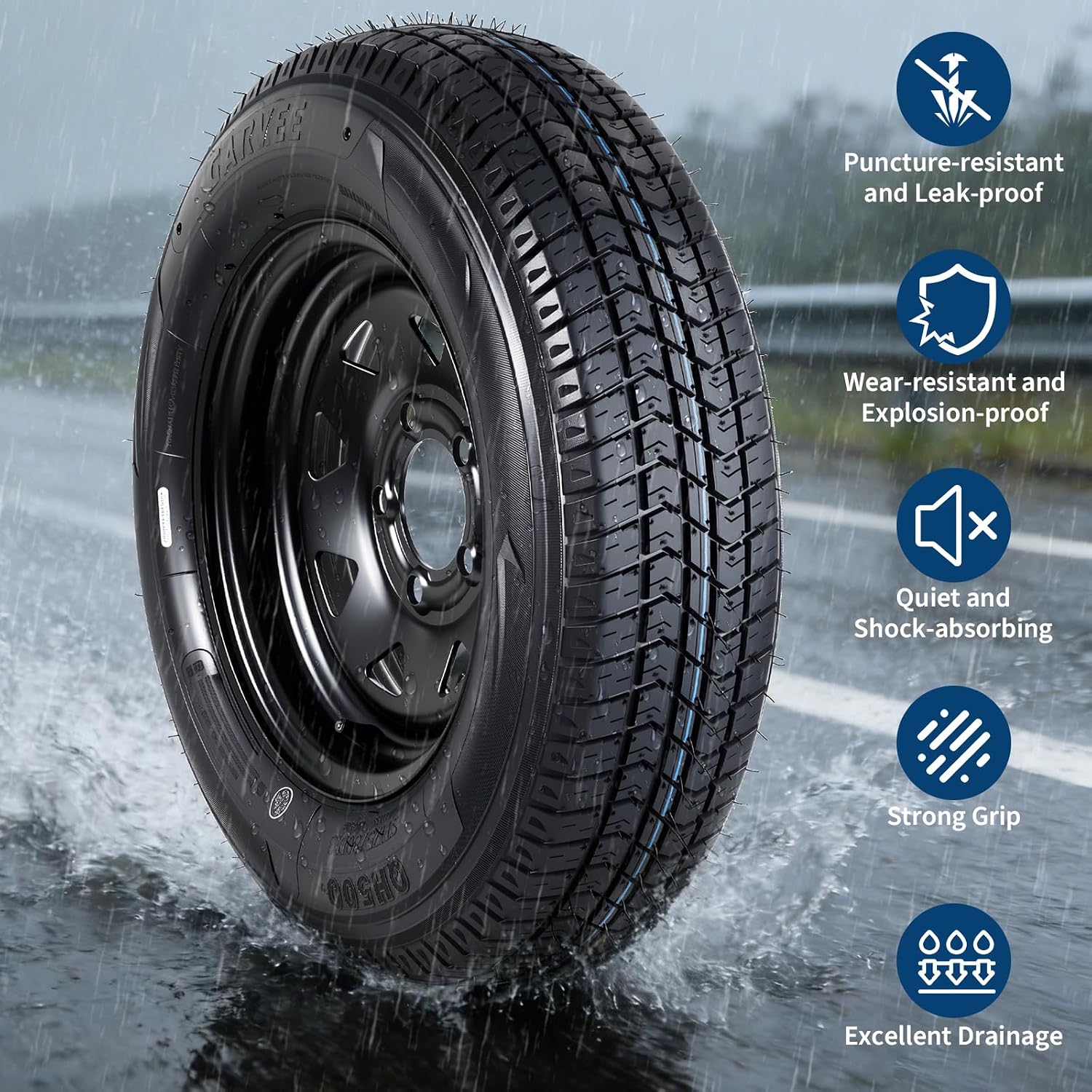 GarveeTech 2-Pack Trailer Tire On Rim ST175/80D13 Trailer Tires and Wheels 5 Lug on 4.5 in PCD Trailer Tires with 13 in Rims Load Range C 6PR Black | ST175/80D13 Trailer Tires and Wheels 5 Lug on 4.5 in PCD Trailer Tires with 13 in Rims Load Range C 6PR Black - Image 6