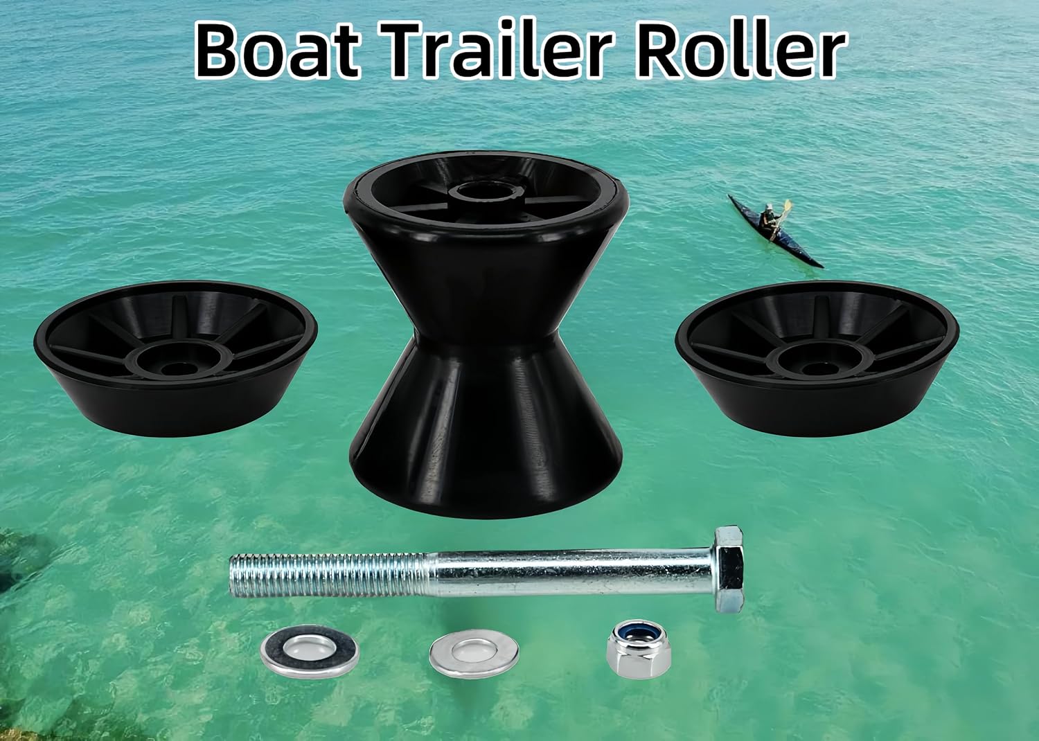 Boat Trailer Roller Parts–Sturdy Bow Roller and Stop,3Inch / 4Inch Boat Trailer Roller with Spoke Fits 1/2" Shaft,PU Marine Keel Trailer Rollers - Image 2