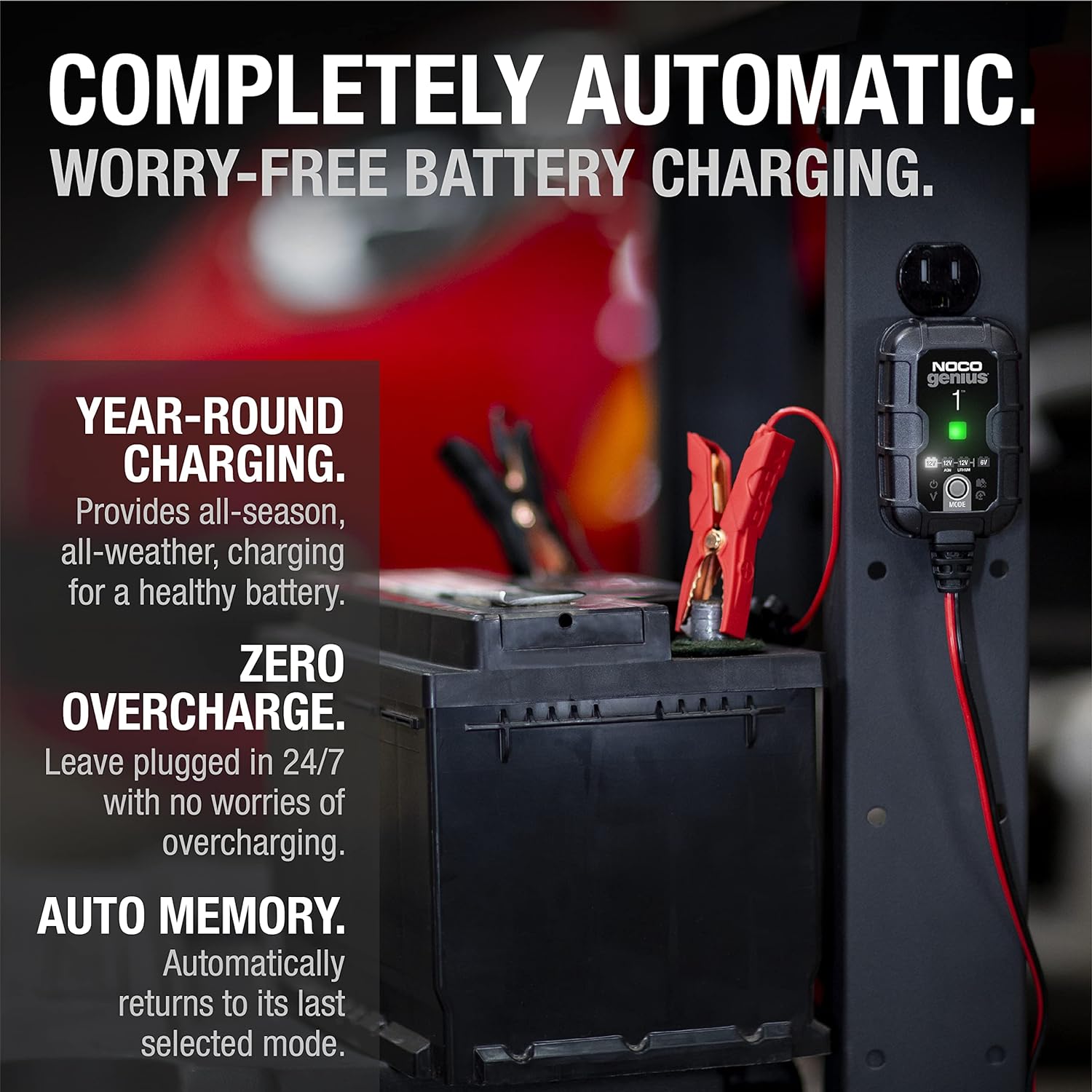 NOCO GENIUS1: 1A 6V/12V Smart Battery Charger – Automatic Maintainer, Trickle Charger & Desulfator with Overcharge Protection & Temperature Compensation – for Lead-Acid & Lithium Batteries - Image 7