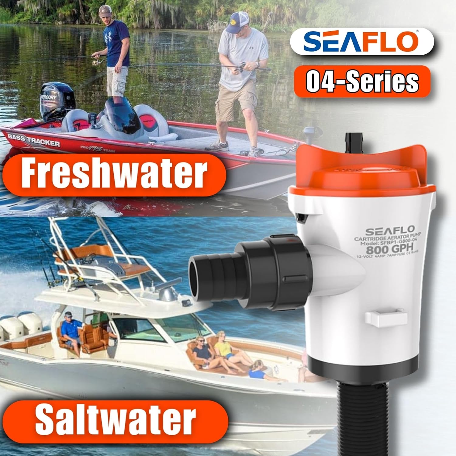 SEAFLO 04 Series 800 GPH Baitwell/Livewell Aerator Pump with Straight Intake, 12V DC, Saltwater/Freshwater, Replaceable Cartridge Motor, ¾" NPT Outlet, CE & Rohs Certified – 4-Year Warranty! - Image 7