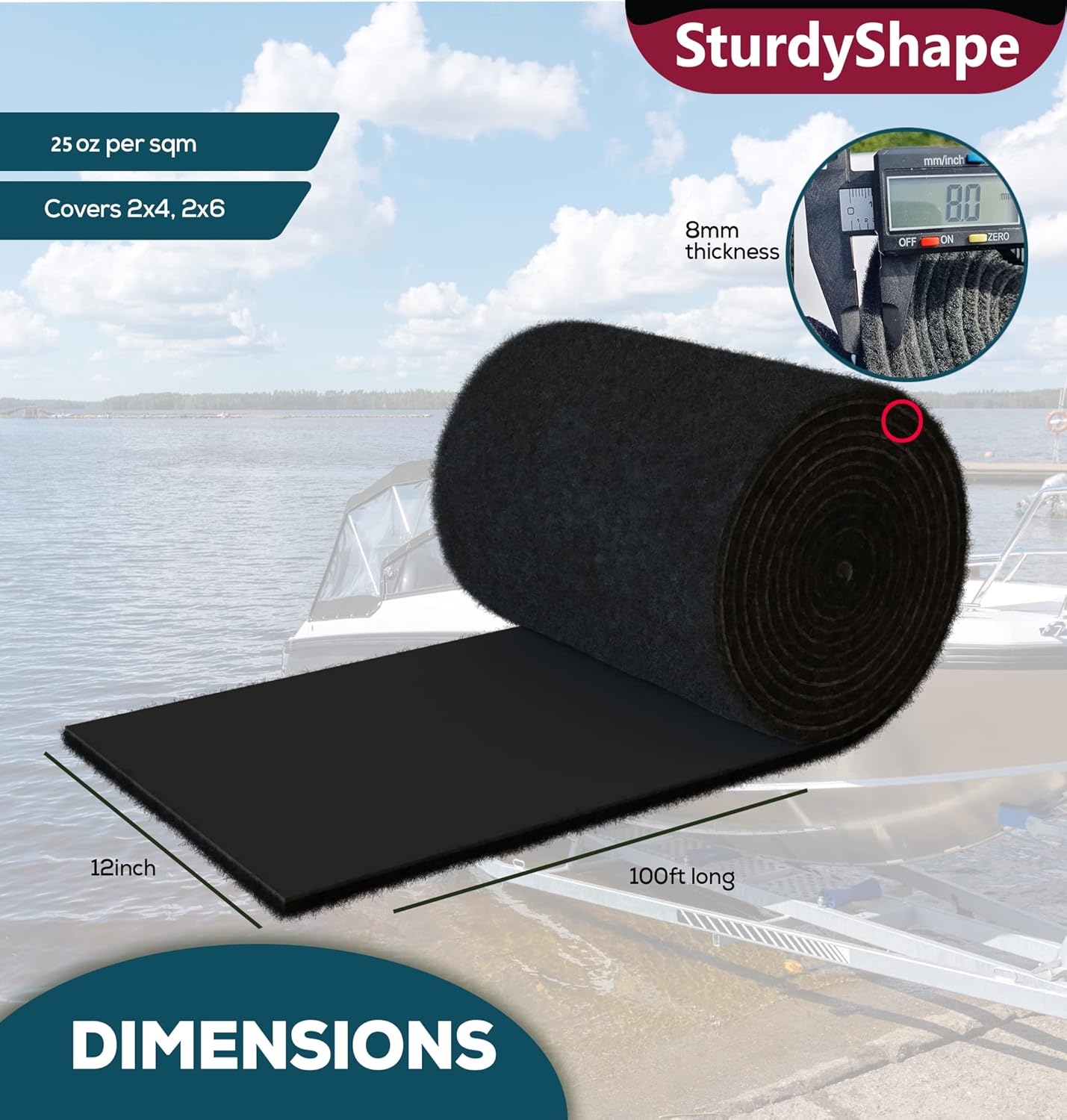 SturdyShape Premium Boat Trailer Bunk Carpet Kit 12 Inches x 100 Ft 25oz - Marine Grade Carpet Covers for Trailers, Lift Runners, and Jet Skis - Durable for Optimal Protection (Black) - Image 5