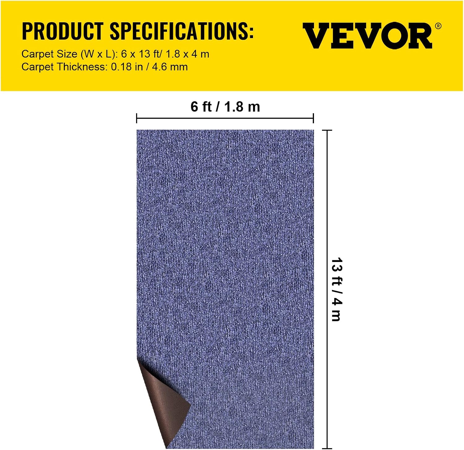 Happybuy 6 ft x 13 ft Deep Blue Marine Carpet for Boats Waterproof - 0.18" Thick Indoor Outdoor Rug Carpet Roll for Home Patio Porch Deck - Image 2