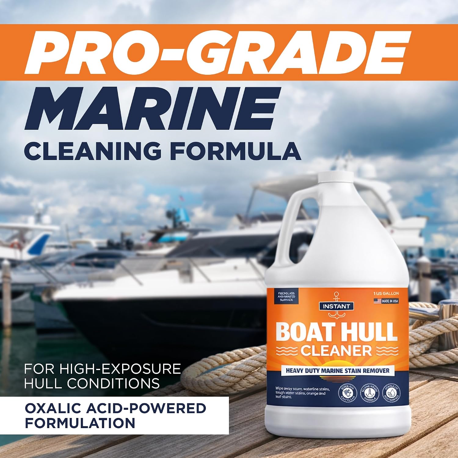 Instant Boat Hull Cleaner - Marine Grade, Easy to Use Boat Cleaner, Removes Stains, Water Lines, Yellowing & Rust, Safe for Use on Fiberglass, Plastic, Painted Hull Surfaces - Made in USA, 1 Gallon - Image 2
