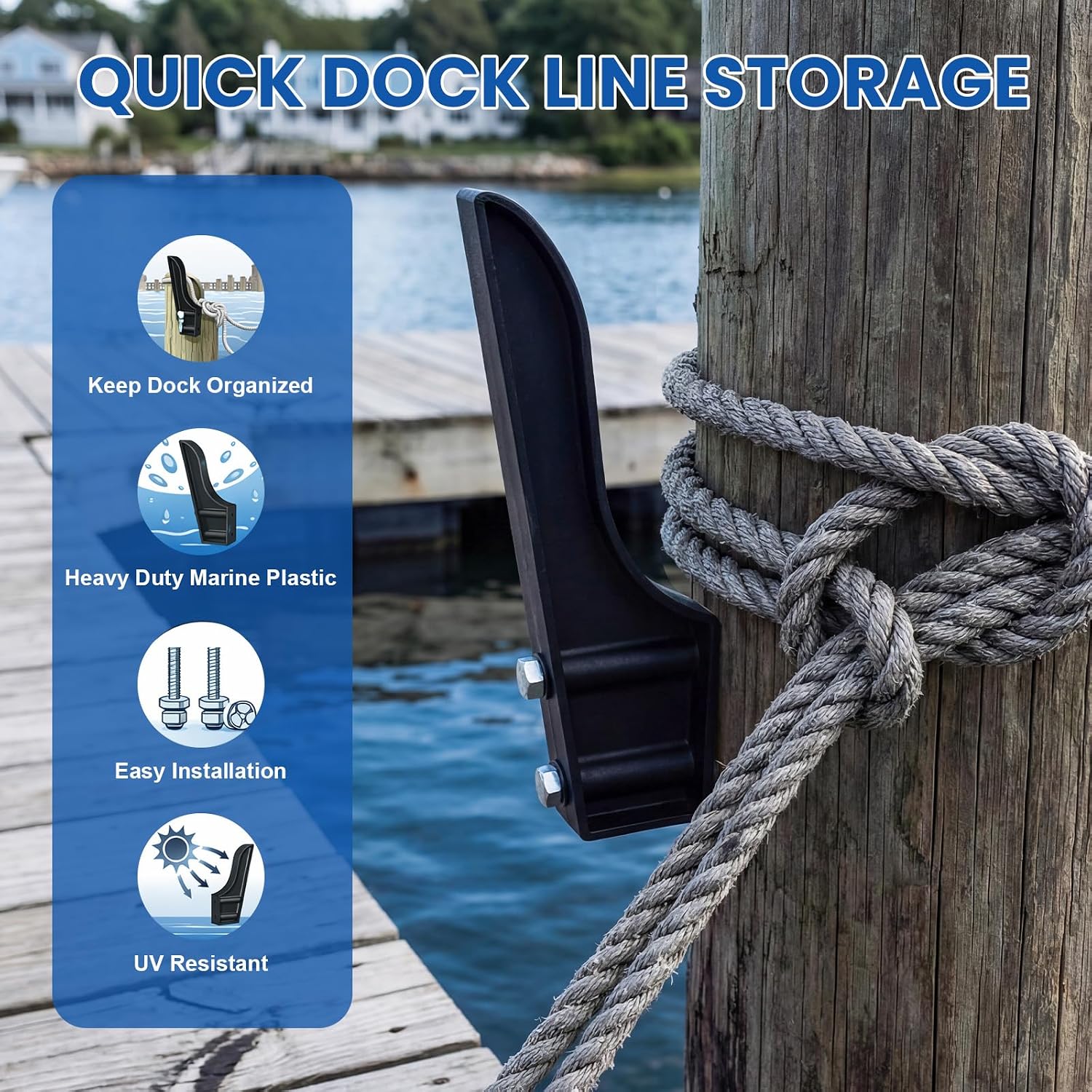 GlikCeil Dock Piling Line Holder Hook with Mounting Screws, Dock Line and Boat Hook Holder, Store Boat Lines & Rope - Image 3