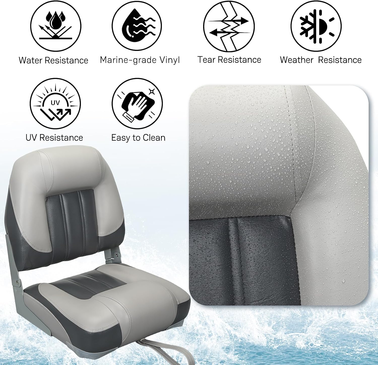 ERGOSEAT Elite Folding Boat Seat Low Back Boat Chair Fold-Down Fishing Boat Seats 2 Pack, Charcoal/Light Gray - Image 3