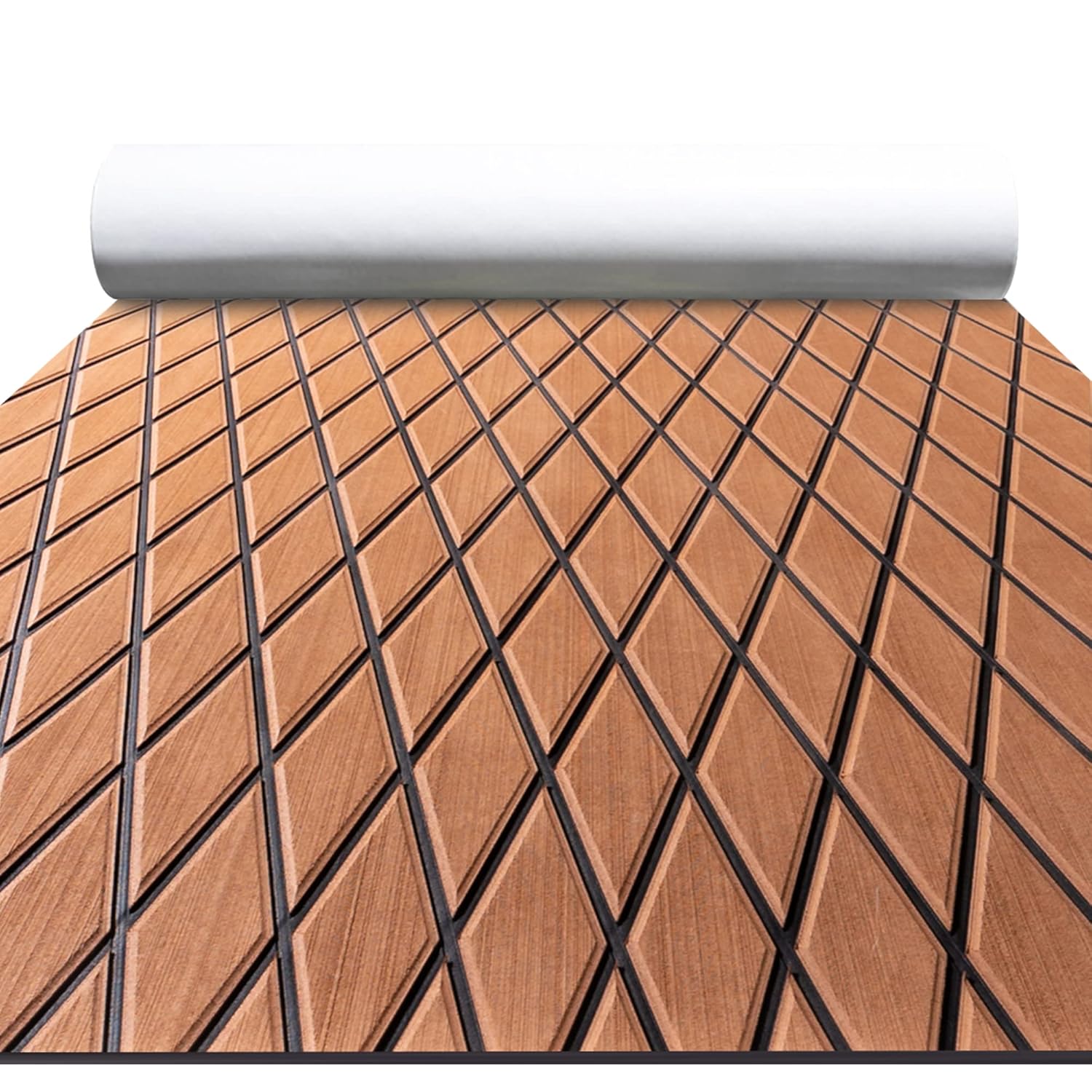 FOCEAN Boat Flooring EVA Foam Boat Decking Marine Mat Non-Slip Self-Adhesive Flooring Sheet for Motorboat Jon Boats Bass Boat Kayak RV Floor, 94.5''x 15.7'', Brown with Black Lines