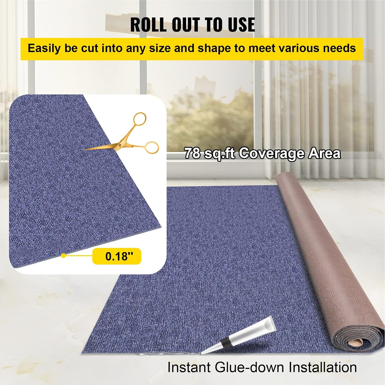 Happybuy 6 ft x 13 ft Deep Blue Marine Carpet for Boats Waterproof - 0.18" Thick Indoor Outdoor Rug Carpet Roll for Home Patio Porch Deck - Image 6