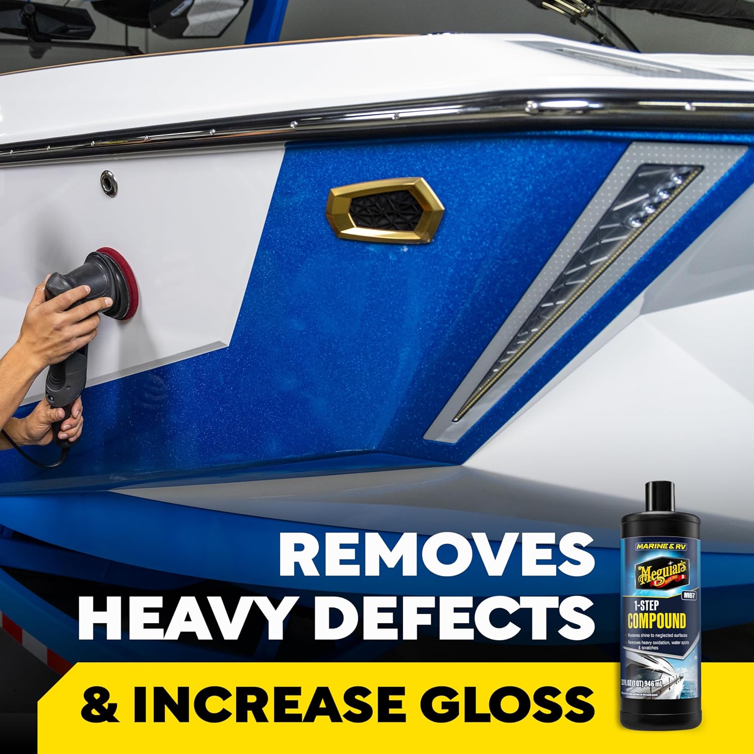Meguiar’s Marine/RV One Step Boat Compound, Oxidation Remover, Boat Water Spot Remover, Also Removes Stains and Scratches, Restores Color and Shine to Fiberglass Gel Coat Finishes, 32 Oz - Image 5