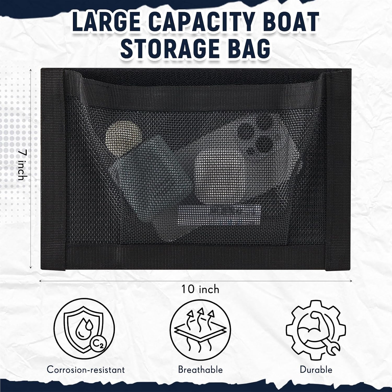 4 Pcs 10" x 7" Self-Adhesive Boat Storage Mesh Bag, Tear Resistant Waterproof Boat Storage Accessories, Sailboat Pontoonboat Caddy Organizer for Tackle, Tools, Gear, Gloves Small Items - Image 2