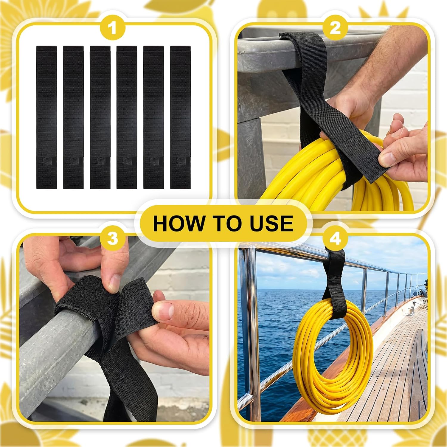 6 Pack Boat Rope Holders 16-inch Boat Straps Storage Sailboat Accessories with Adhesive Closures Heavy Duty Sailboat Railing Line Straps Storage Dock Line Organizer for Cable Organization - Image 3