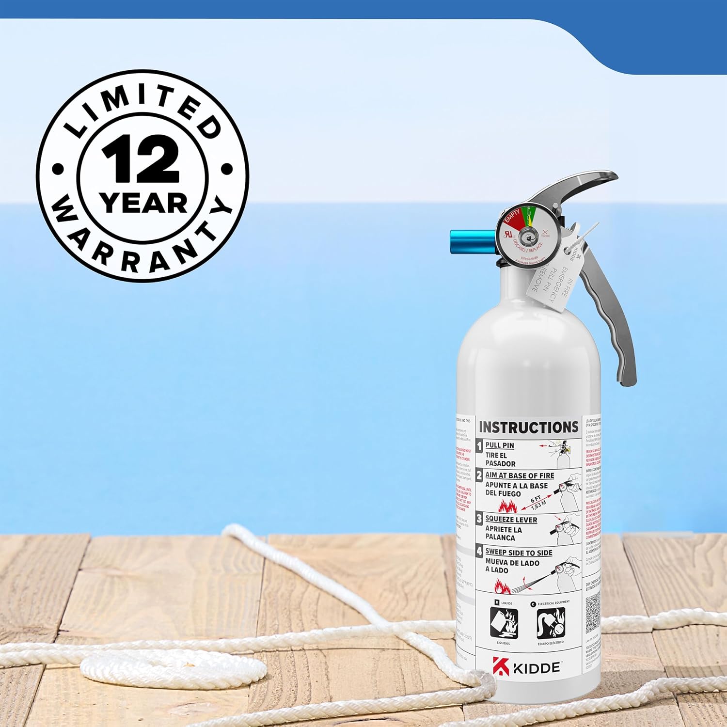 Kidde Mariner 5 Fire Extinguisher for Boats and Watercrafts, 5-B:C, MAR5 | Coast Guard Approved Marine Extinguisher for Very Small Flammable Liquids/Gases and Electrical Fires, 2 lb. Dry Chemical - Image 12