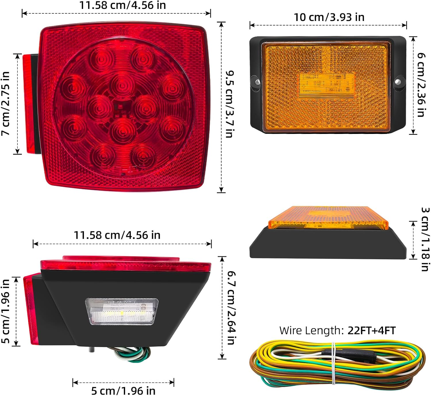 fouwick LED trailer lights Kit, 12V Submersible Tail Marker Lights Wiring Lamp Harness for Boat Car Truck RV Utility snowmobile turn signal license plate stop reverse Trailer Accessories - Image 2