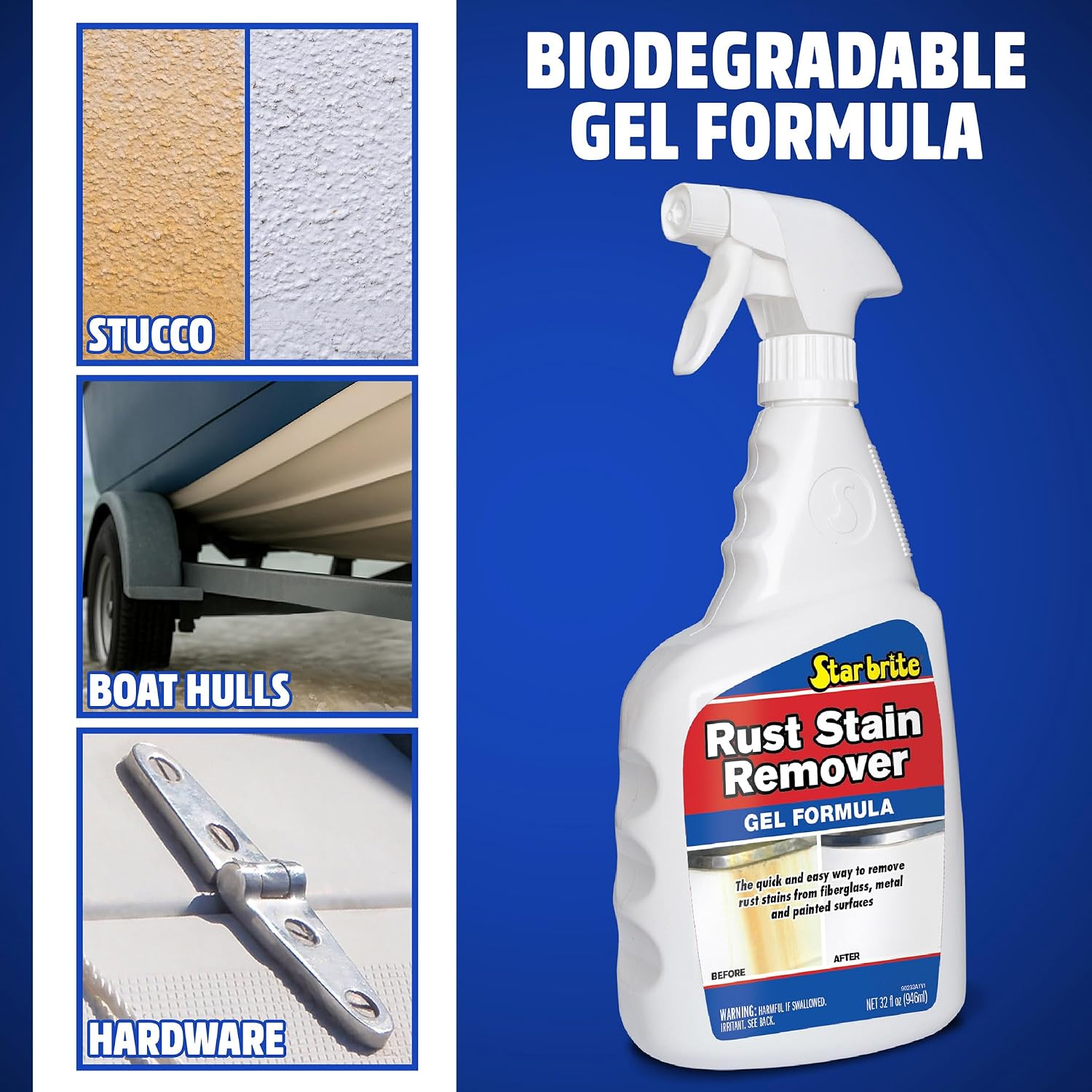 STAR BRITE Rust Stain Remover Gel Formula – Clinging Rust Cleaner for Fiberglass, Metal, Vinyl, Painted Surfaces & More, Fast-Acting Marine-Grade Stain Removal - Image 4