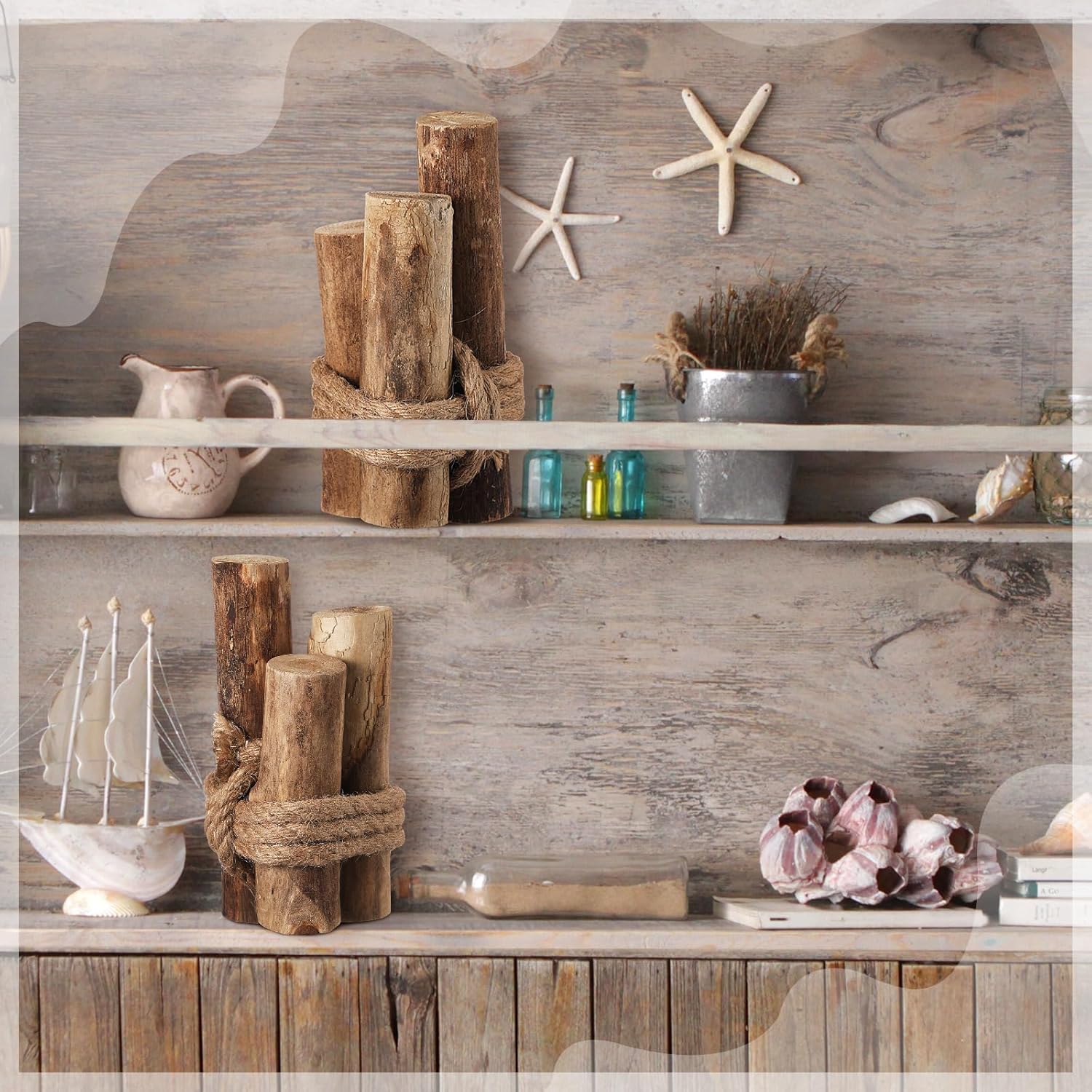 Threehoney Brown 3 Pcs Driftwood Decor Rustic Table Sign Beach Driftwood Piling Farmhouse Coastal Nautical Centerpieces Tables Coastal Decor for Fish Tanks Summer Christmas Kitchen Dining Decoration - Image 5