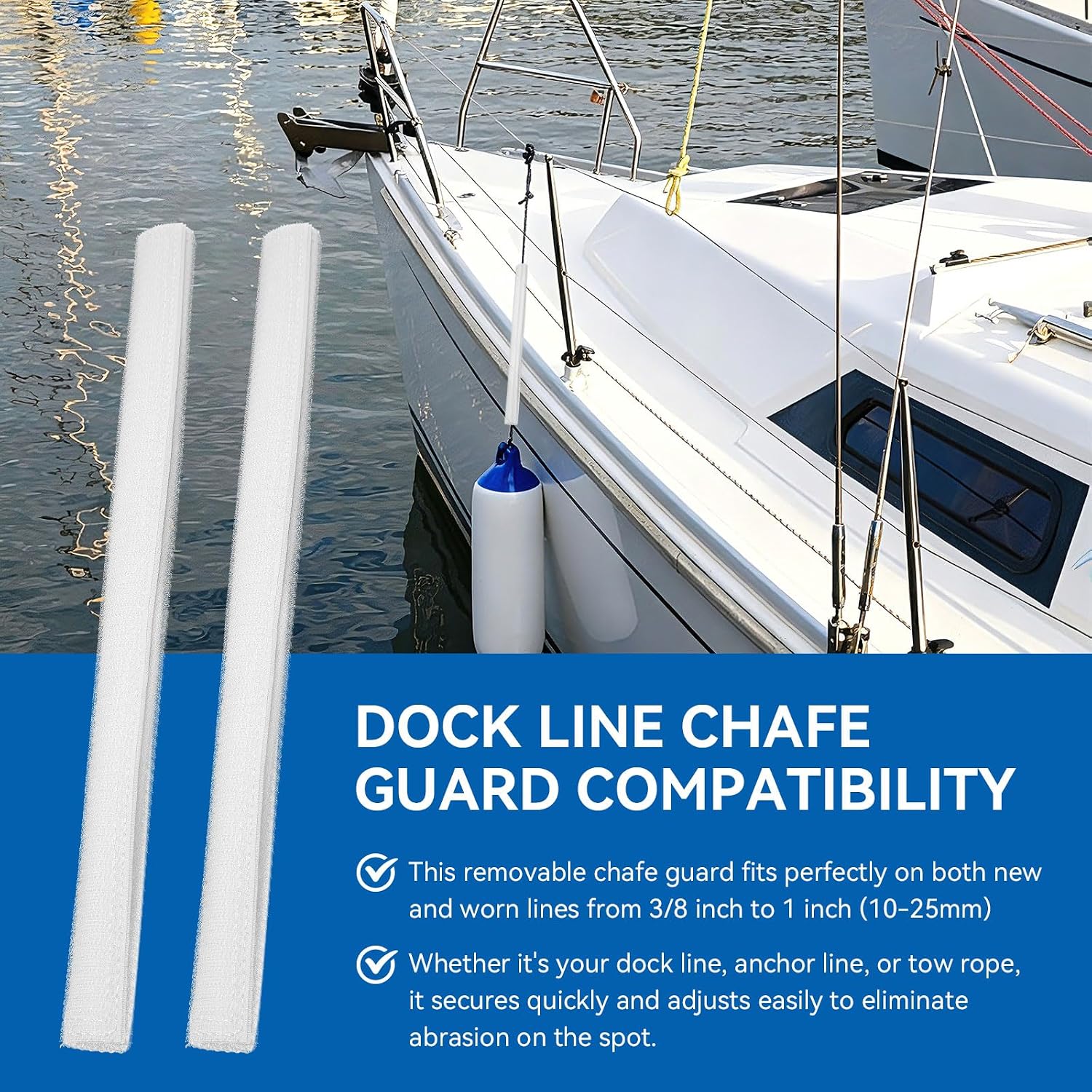 Boat Chafe Guards for Dock Lines, Chafe Gear for 3/8" to 1" Line, Marine Adjustable Rope Protector Removable Dock Line Sleeve for Mooring, Anchoring,Prevents Boat Line Wear,Protects Boat Finish,2 Pack - Image 2
