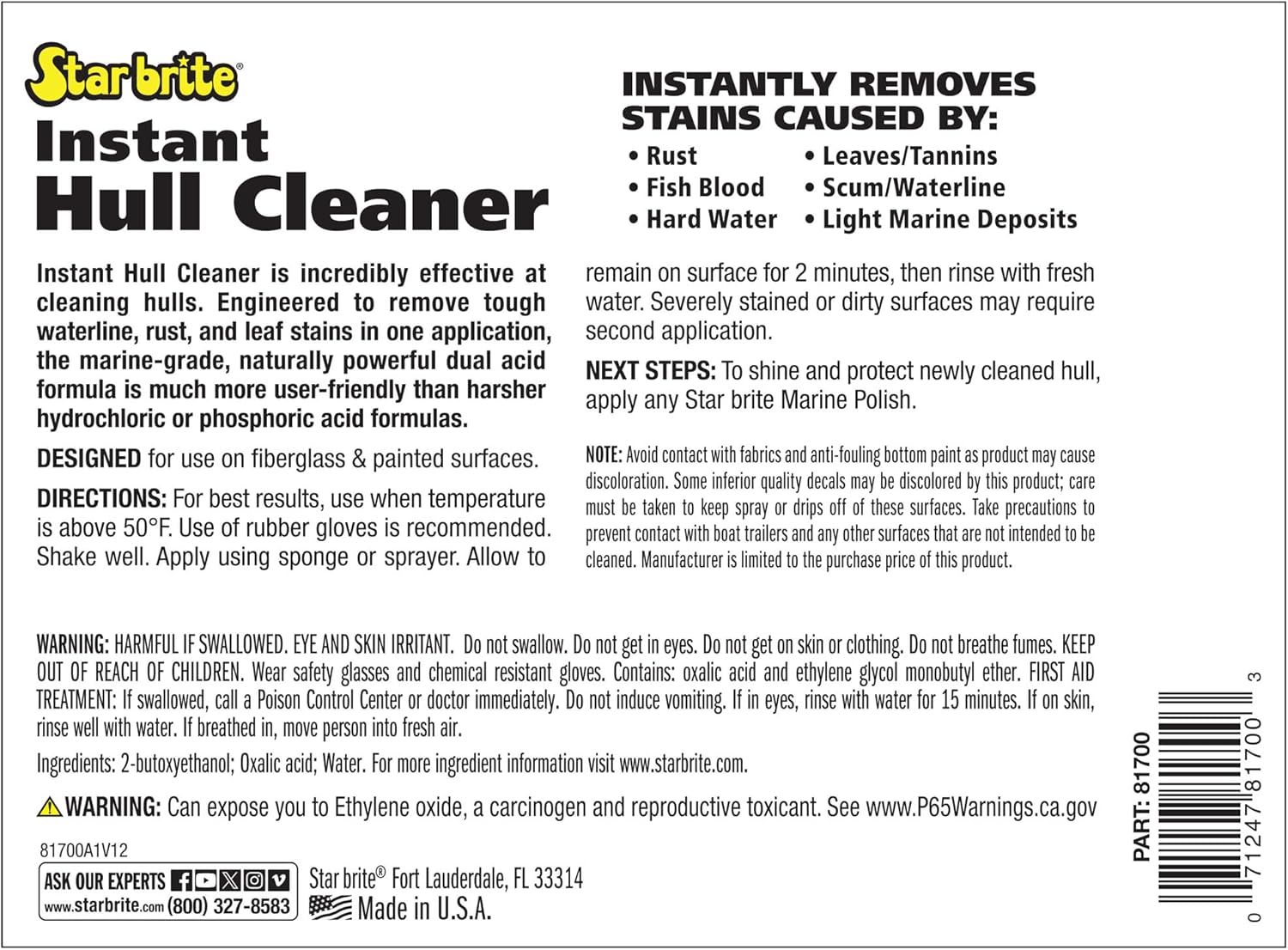 STAR BRITE Instant Hull Cleaner - Easily Remove Stains, Scum Lines & Grime for Boat Hulls, Fiberglass, Plastic & Painted Surfaces - Wipe On, Rinse Off Formula - 128 Ounce Gallon (081700) - Image 2