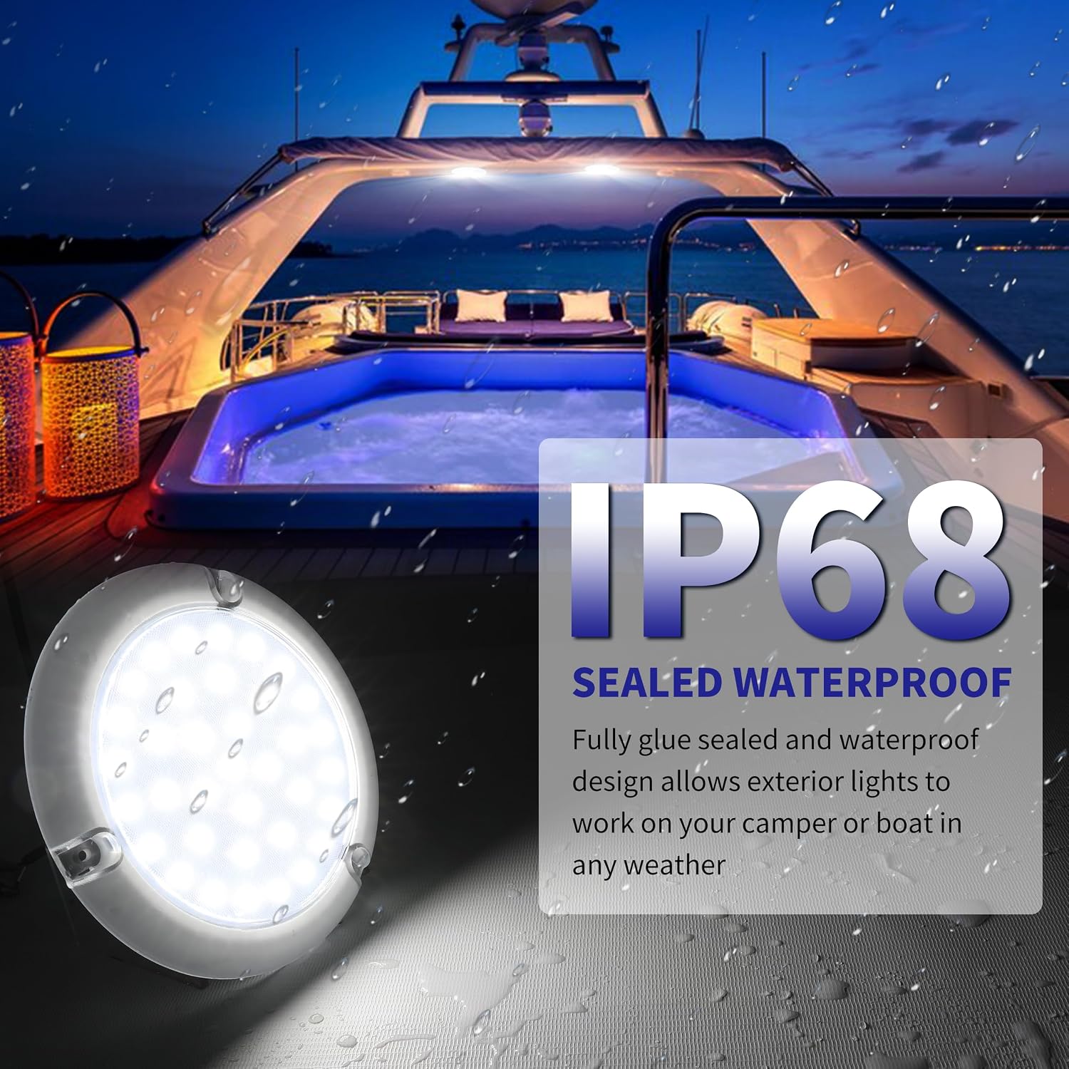 RVZONE Boat LED Dome Light IP68 Marine Led Lights White Round Surface Mounted Boat Interior Lights Round Cabin Light for Boats RV Trailers - Image 3