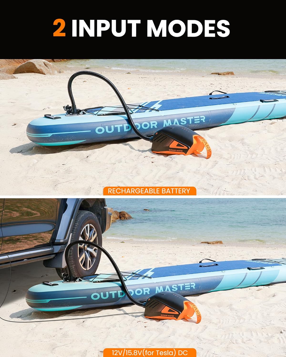 OutdoorMaster Shark 3 Paddle Board Pump Electric - 3'50" Fast Inflation, 20PSI 74Wh Rechargeable SUP Air Pump- Auto-Off & Deflation, 12V/15.8V DC & Type-C Input, 8 Nozzles for Inflatables, Boats,Kites - Image 5
