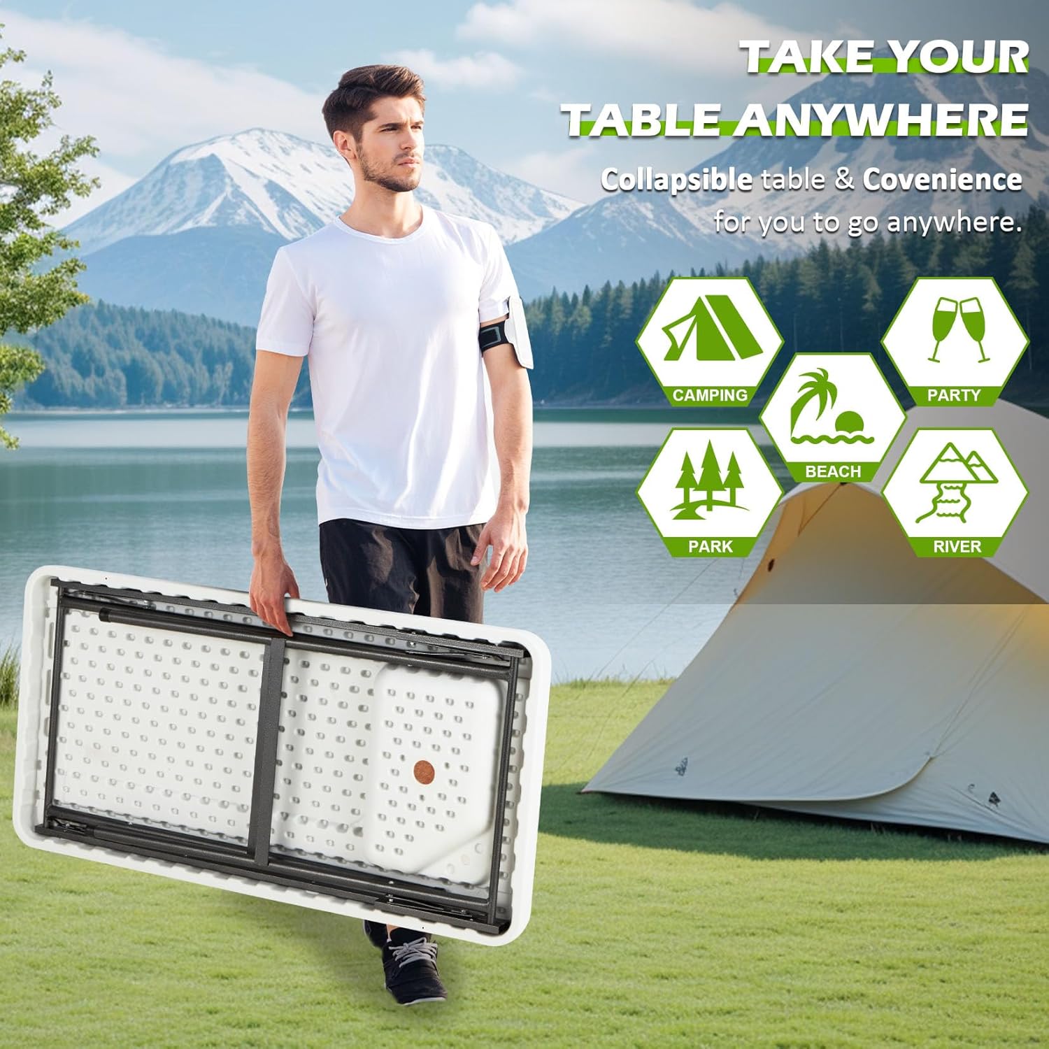 Folding Fish Cleaning Table with Collapsible Bucket, Portable Outdoor Fillet Station Camping Sink Table with Faucet, Drainage Hose & Sprayer, Grid Rack, Knife Groove for Picnic Fishing - Image 9