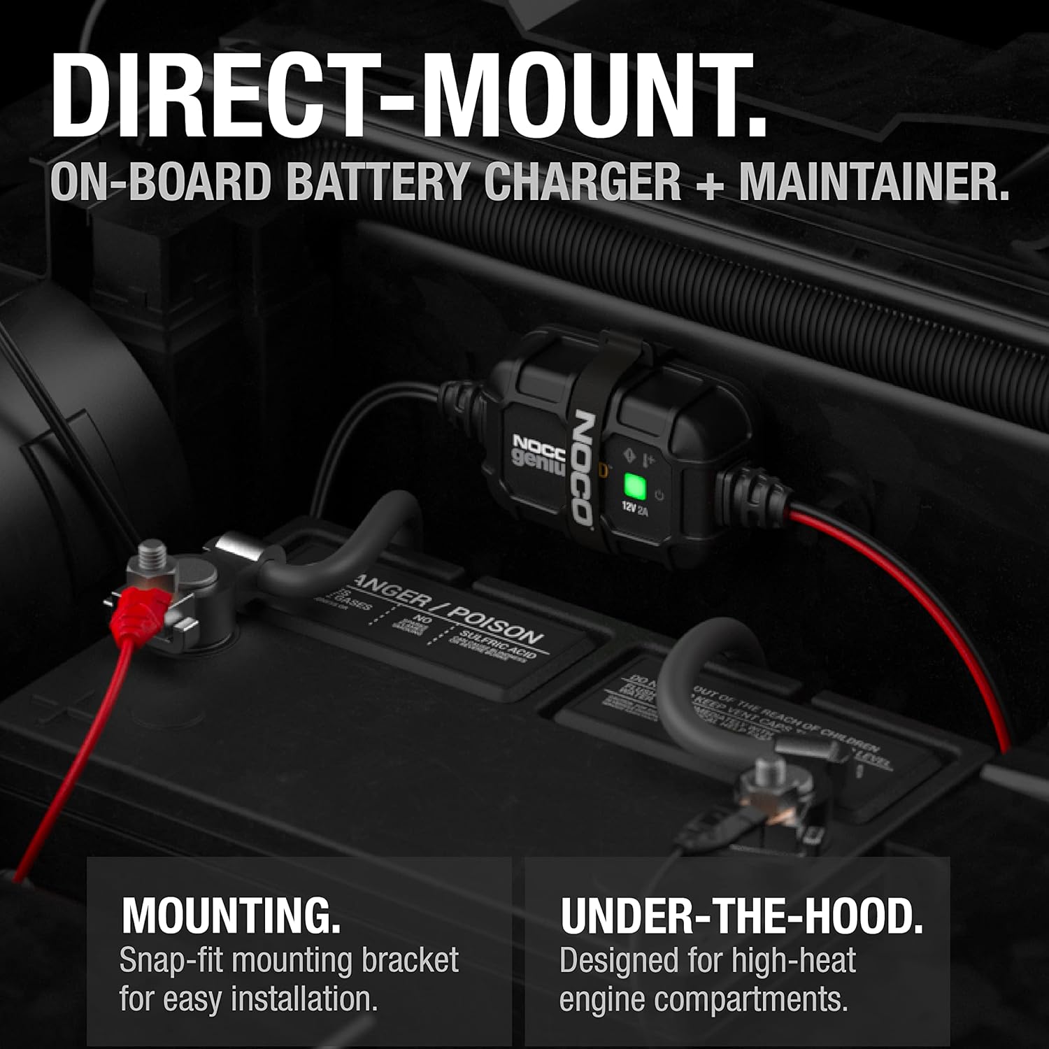 NOCO GENIUS2D: 2A 12V Smart Onboard Battery Charger - Direct-Mount Automatic Maintainer, Trickle Charger & Desulfator with Overcharge Protection & Temperature Compensation – for Lead-Acid Batteries - Image 2