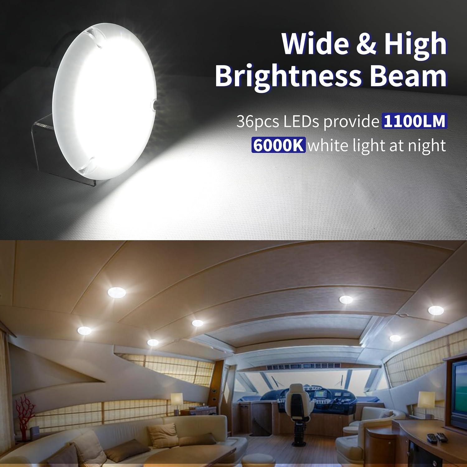 RVZONE Boat LED Dome Light IP68 Marine Led Lights White Round Surface Mounted Boat Interior Lights Round Cabin Light for Boats RV Trailers - Image 4