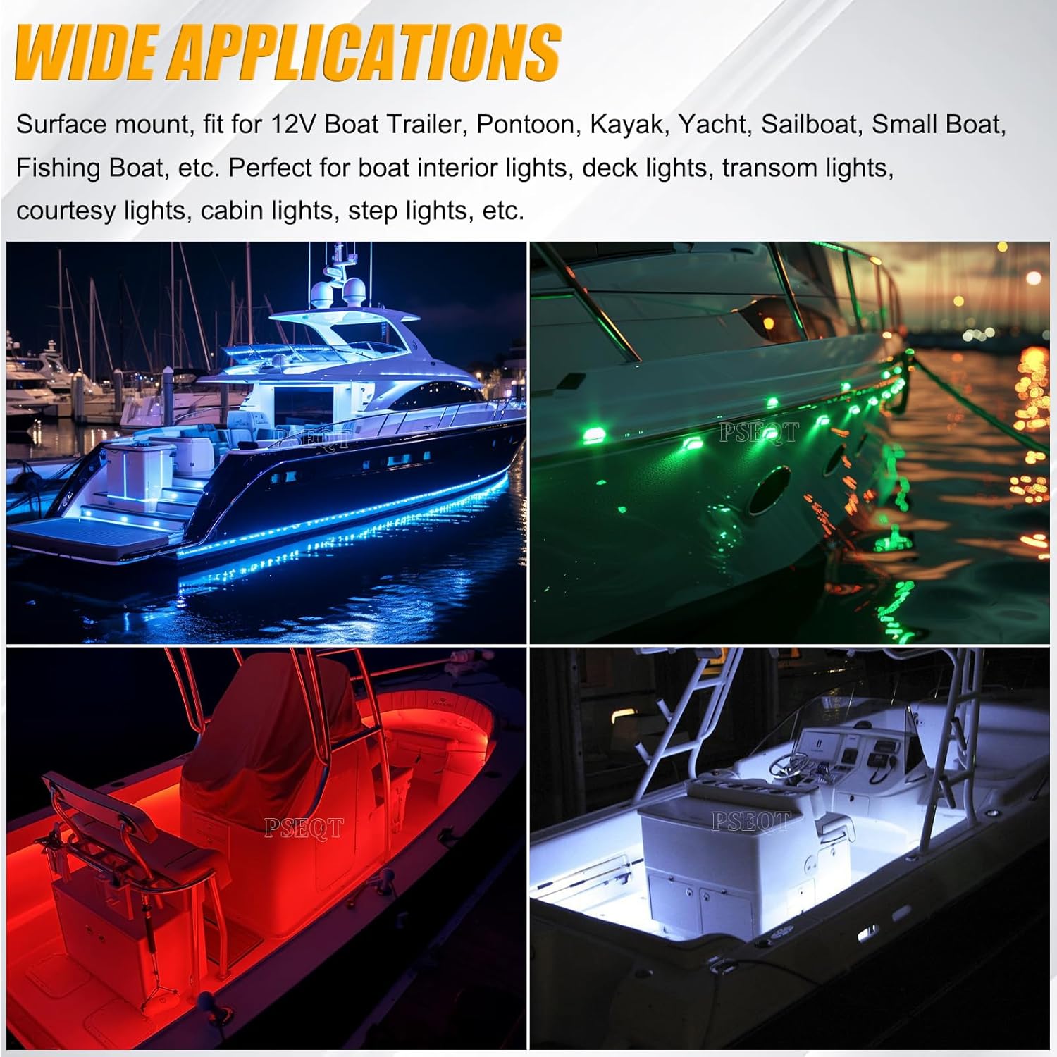 PSEQT 6Pcs 4LED RGBW Boat Courtesy Lights, 4-color 3.8'' Oval Waterproof Marine Interior Deck Transom Stern Navigation Lights for Pontoon Fishing Boat Bass Sailboat Kayak Yacht - Image 3
