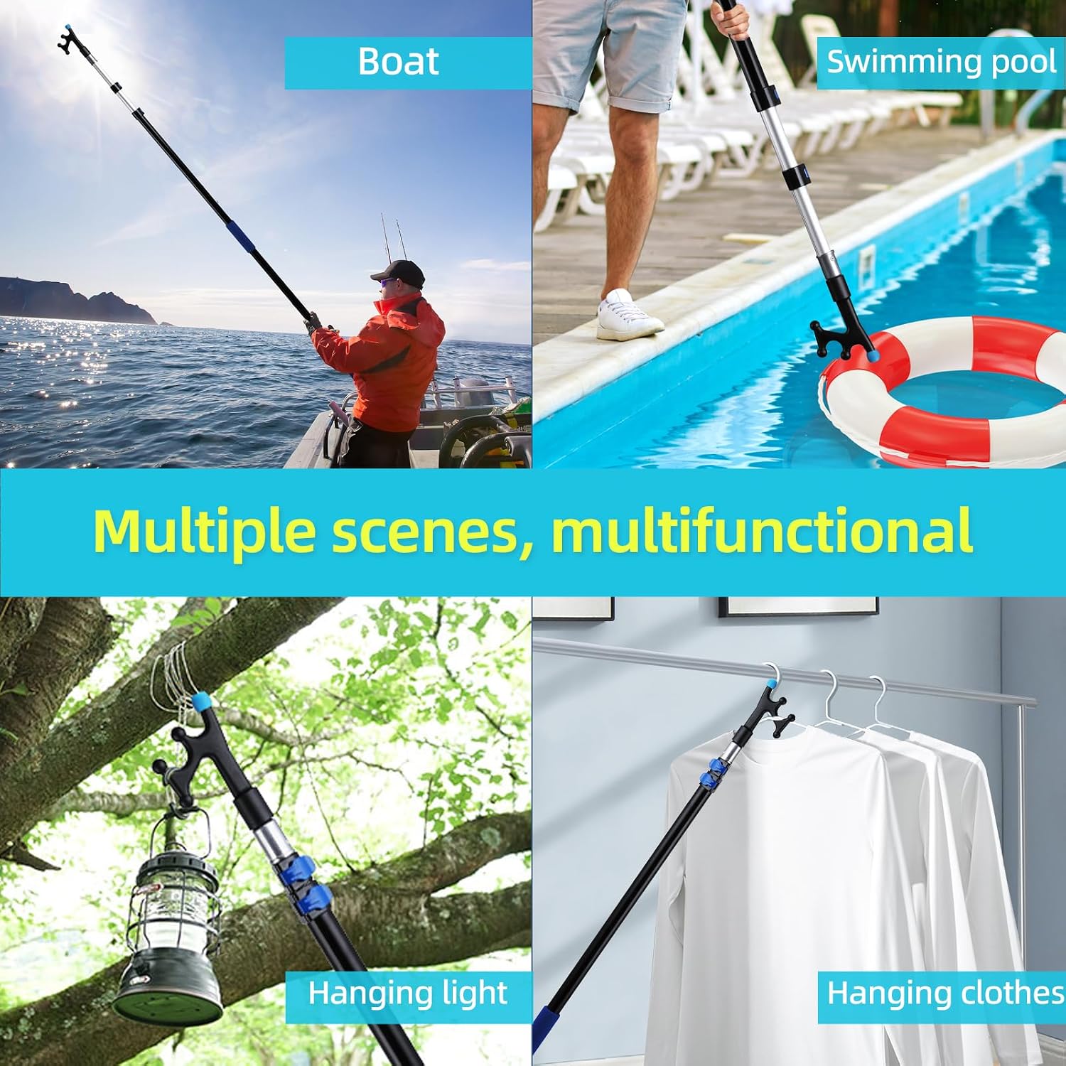 Telescoping Boat Hook for Docking, Non-Slip Rubber Tip, 3-Stage Anodized Aluminum Pole, Floating, Lightweight & Durable, Scratch-Resistant & Rustproof, 3/4" Threaded End for Push Pull Boating - Image 6
