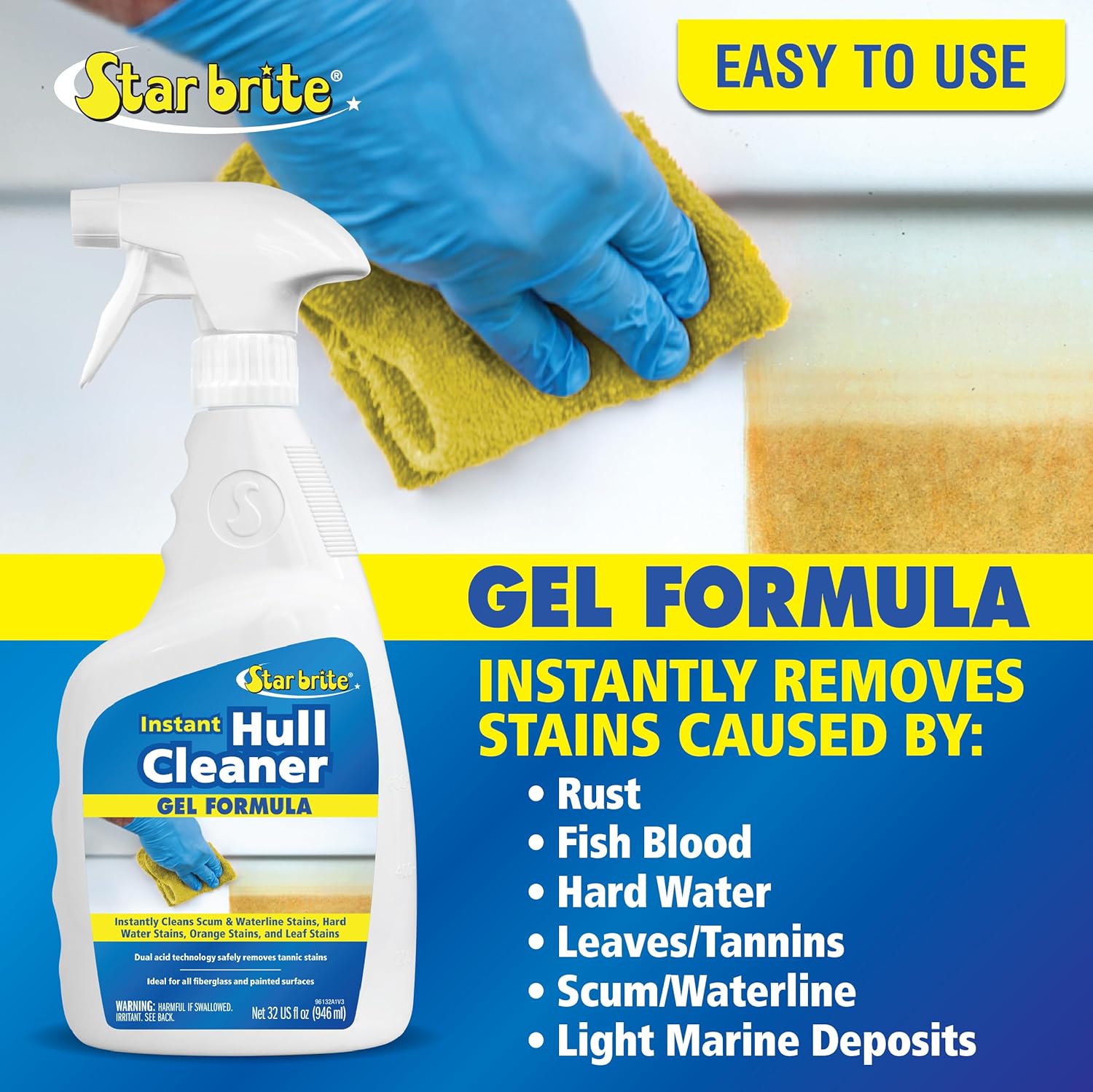STAR BRITE Instant Hull Cleaner - 32 Oz Gel Spray - Easily Remove Stains, Scum Lines & Grime on Boat Hulls, Fiberglass, Plastic & Painted Surfaces - Easy to Use Formula (096132) - Image 5
