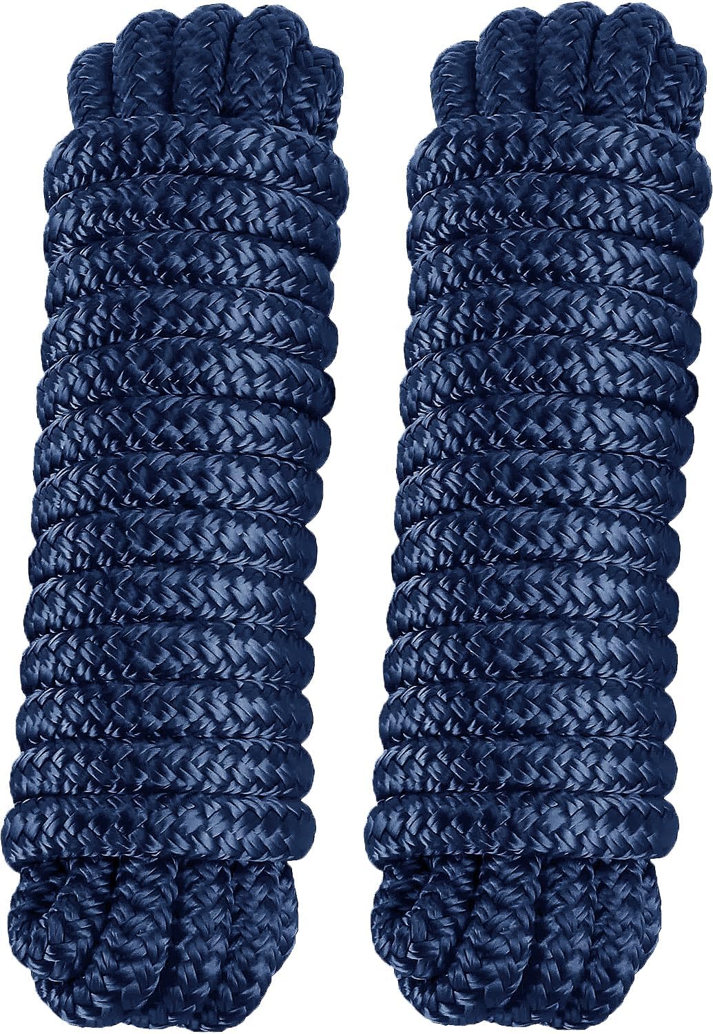 2-Pack Double Braid 3/8" x 20' Dock Lines – Nylon Boat Ropes for Docking with 12" Spliced Eye – Heavy Duty Marine Rope – Soft & Durable Boat Lines for Pontoon and Light Boat (Navy Blue)
