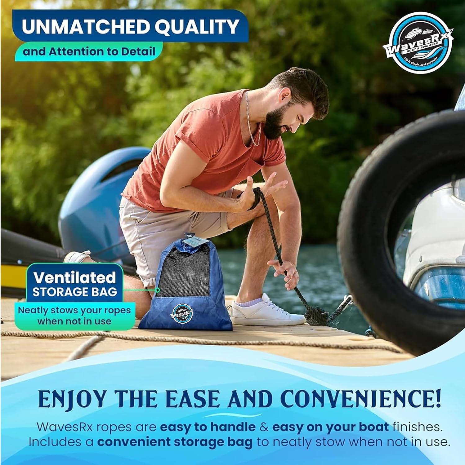 Premium Nylon Boat Dock Lines & Ropes for Docking 3/8'' x 15' | Double Braided Marine Rope & Mooring Line| Boat Ropes for Docking with Loop | UV & Saltwater Resistant Dock Ropes for Boats & Pontoons - Image 5