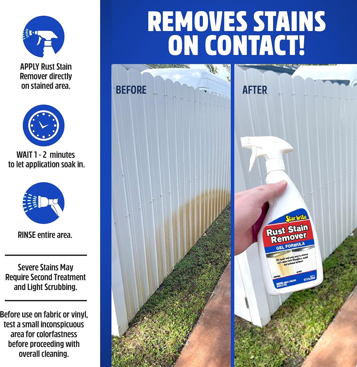 STAR BRITE Rust Stain Remover Gel Formula – Clinging Rust Cleaner for Fiberglass, Metal, Vinyl, Painted Surfaces & More, Fast-Acting Marine-Grade Stain Removal - Image 5