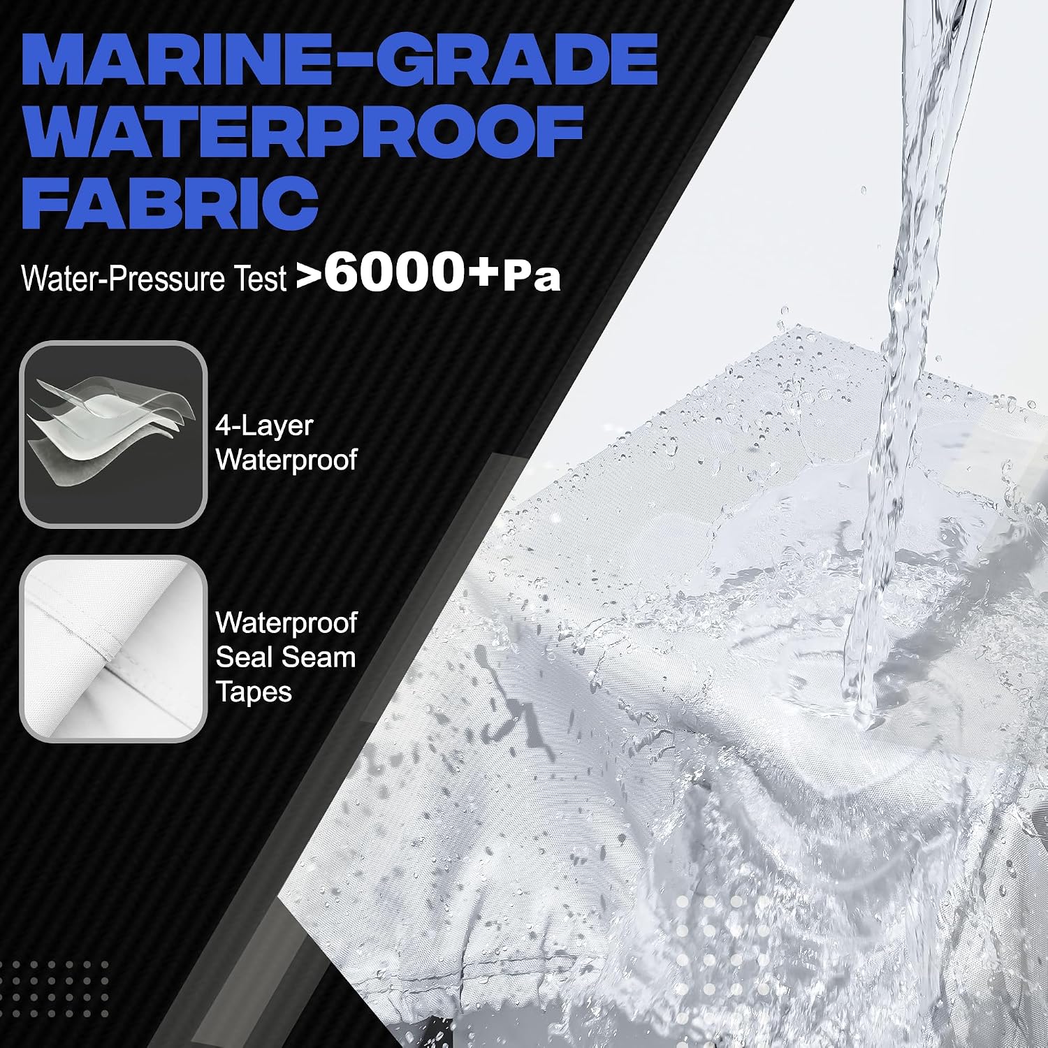 FOCEAN 1200D Boat Cover 15-17ft, Waterproof Heavy Duty Marine Tarp Gray Cover, Fits Bass, V-Hull, Tri-Hull, Runabout Fish Ski Boats with Storage Bag - Image 4