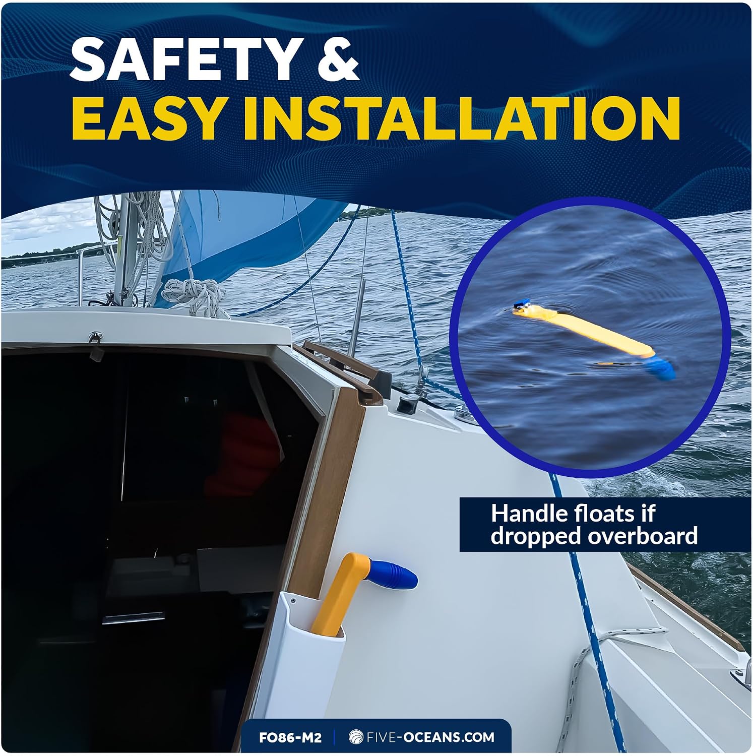 Five Oceans Sailboat Winch Handle, Universal Floating Winch Handle, Lock–in Mechanism, Lightweight and Strong, Fiberglass Reinforced Plastic - Image 5