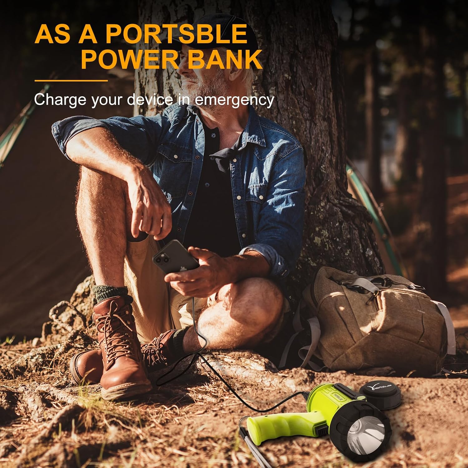 YIERBLUE Rechargeable Spotlight Flashlight with 2000,000 High Lumen LED, IP67 Waterproof Long Running Spot Light searchlight, Impact Resistant Handheld Spotlight with Foldable Stand and Red Lens - Image 6