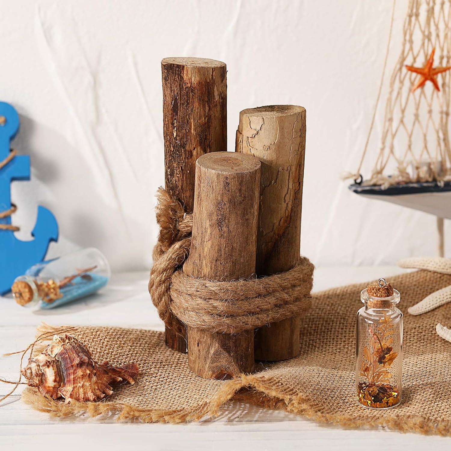 Threehoney Brown 3 Pcs Driftwood Decor Rustic Table Sign Beach Driftwood Piling Farmhouse Coastal Nautical Centerpieces Tables Coastal Decor for Fish Tanks Summer Christmas Kitchen Dining Decoration - Image 4