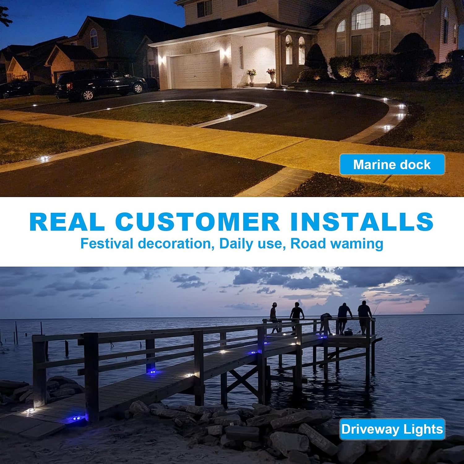 VOLISUN Solar Dock Marine Lights 12 Pack,2 Colors in 1,Outdoor IP67 LED Solar Powered Waterproof Driveway Marker Deck Lights for Warning Step Sidewalk Pathway (White/Blue),Saltwater Resistant - Image 7