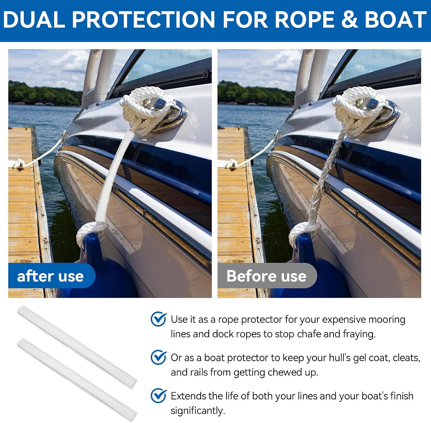 Boat Chafe Guards for Dock Lines, Chafe Gear for 3/8" to 1" Line, Marine Adjustable Rope Protector Removable Dock Line Sleeve for Mooring, Anchoring,Prevents Boat Line Wear,Protects Boat Finish,2 Pack - Image 6
